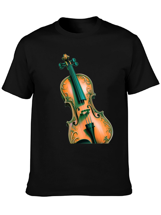 Violin Graphic Print Black T-Shirt