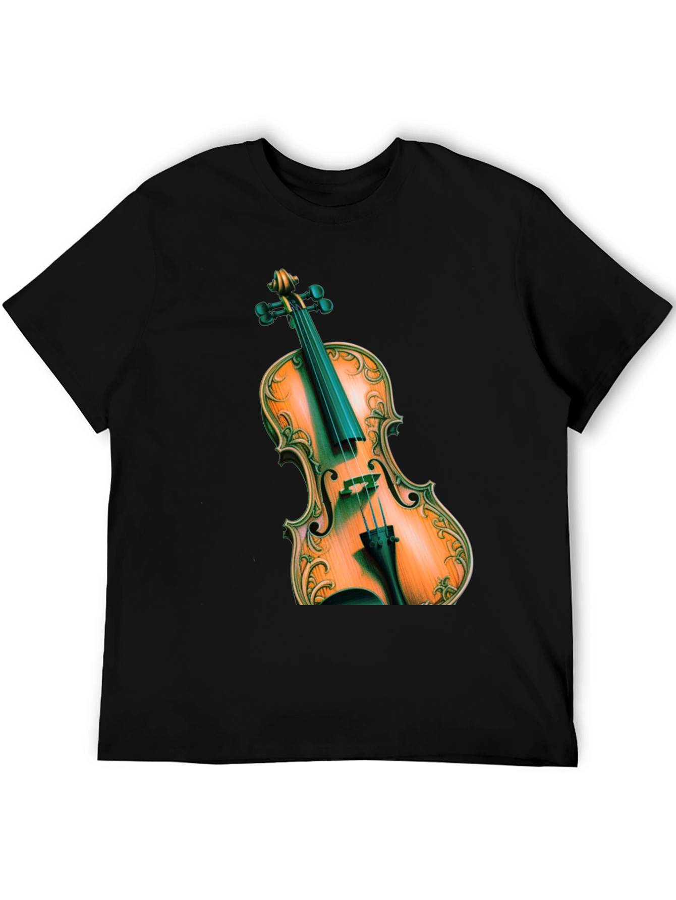 Violin Graphic Print Black T-Shirt