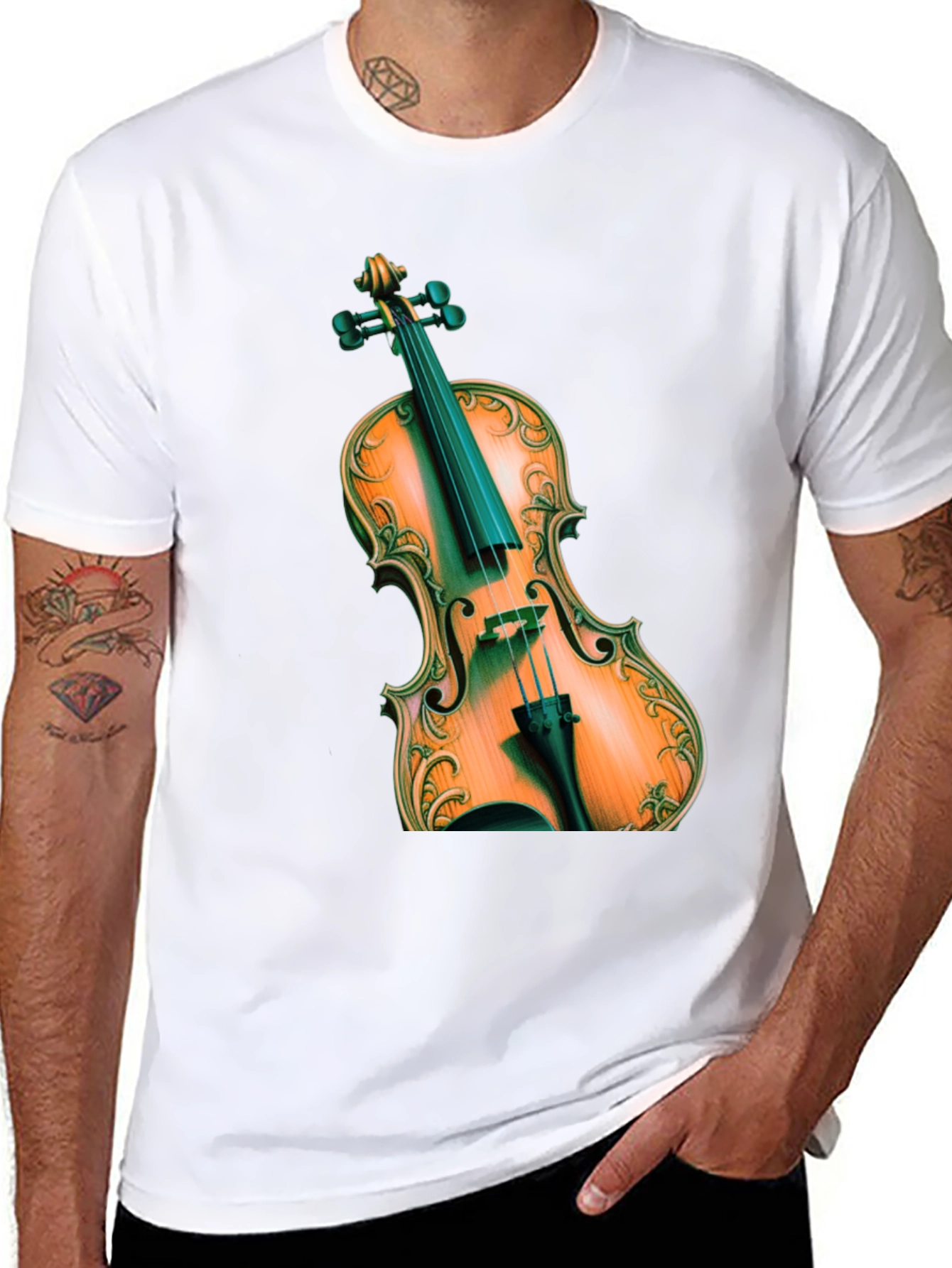 Violin Graphic Print Black T-Shirt