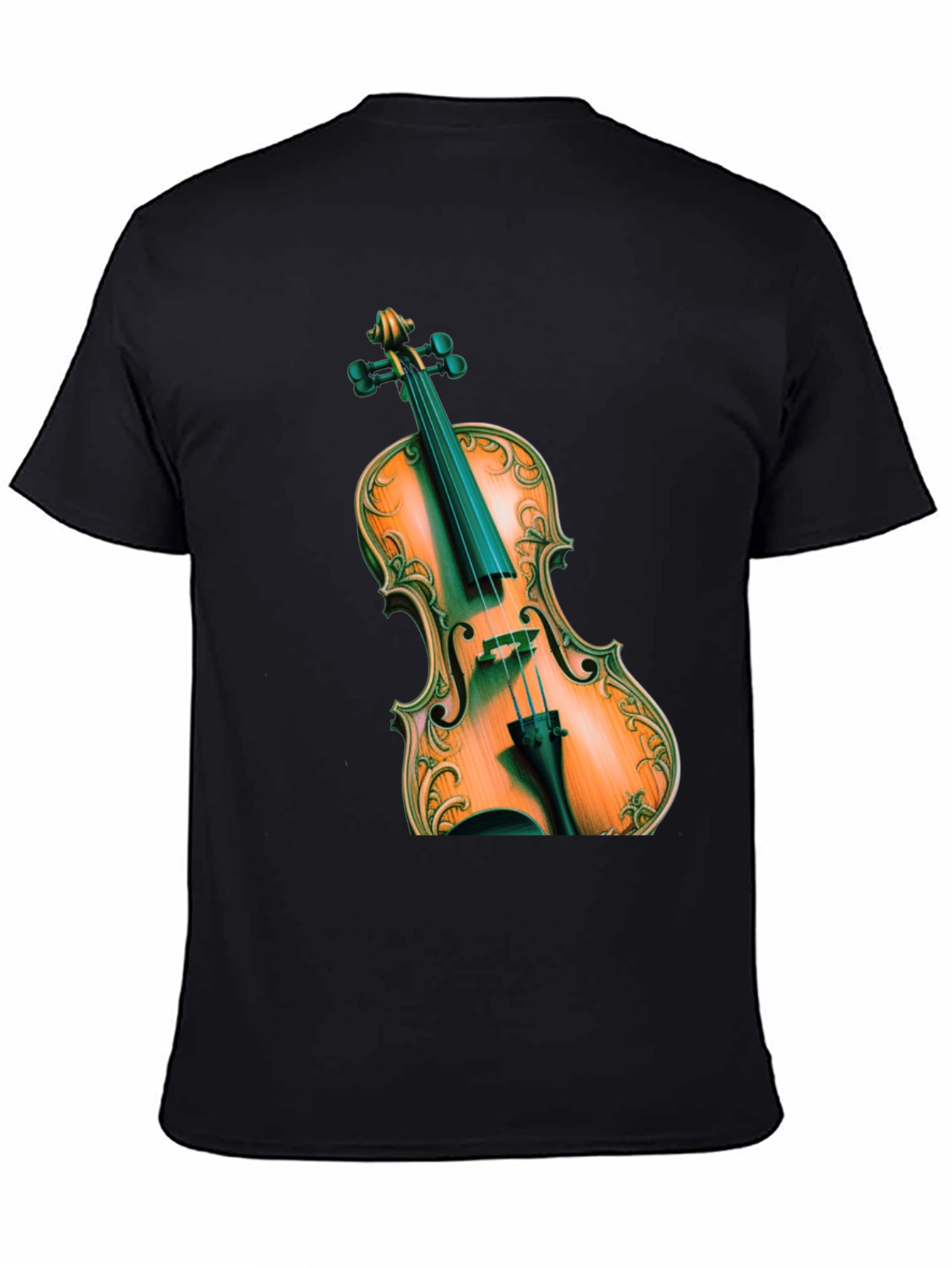 Violin Graphic Print Black T-Shirt