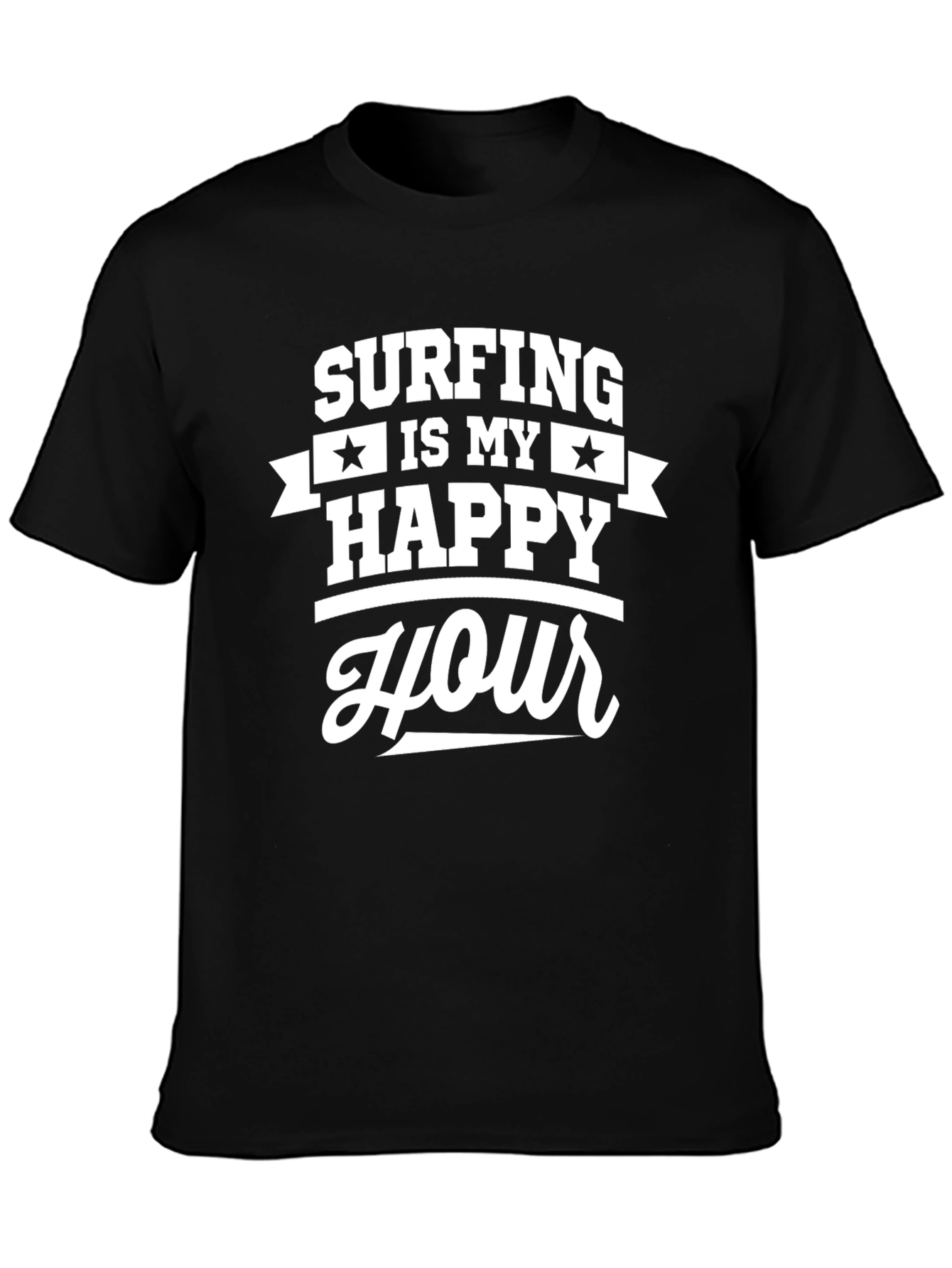 Surfing is My Happy Hour Graphic Tee - Black