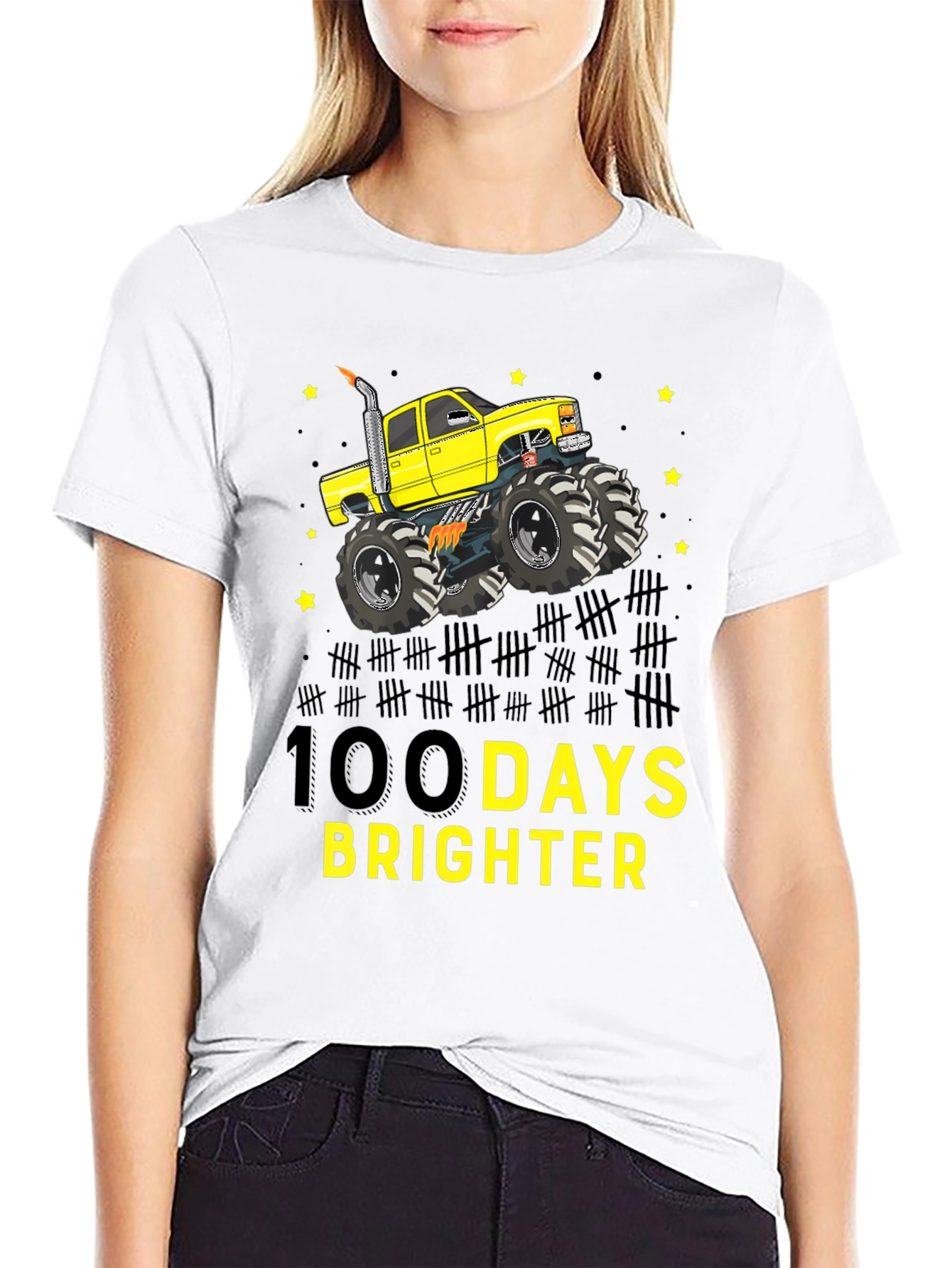 100 Days Brighter Monster Truck T-Shirt