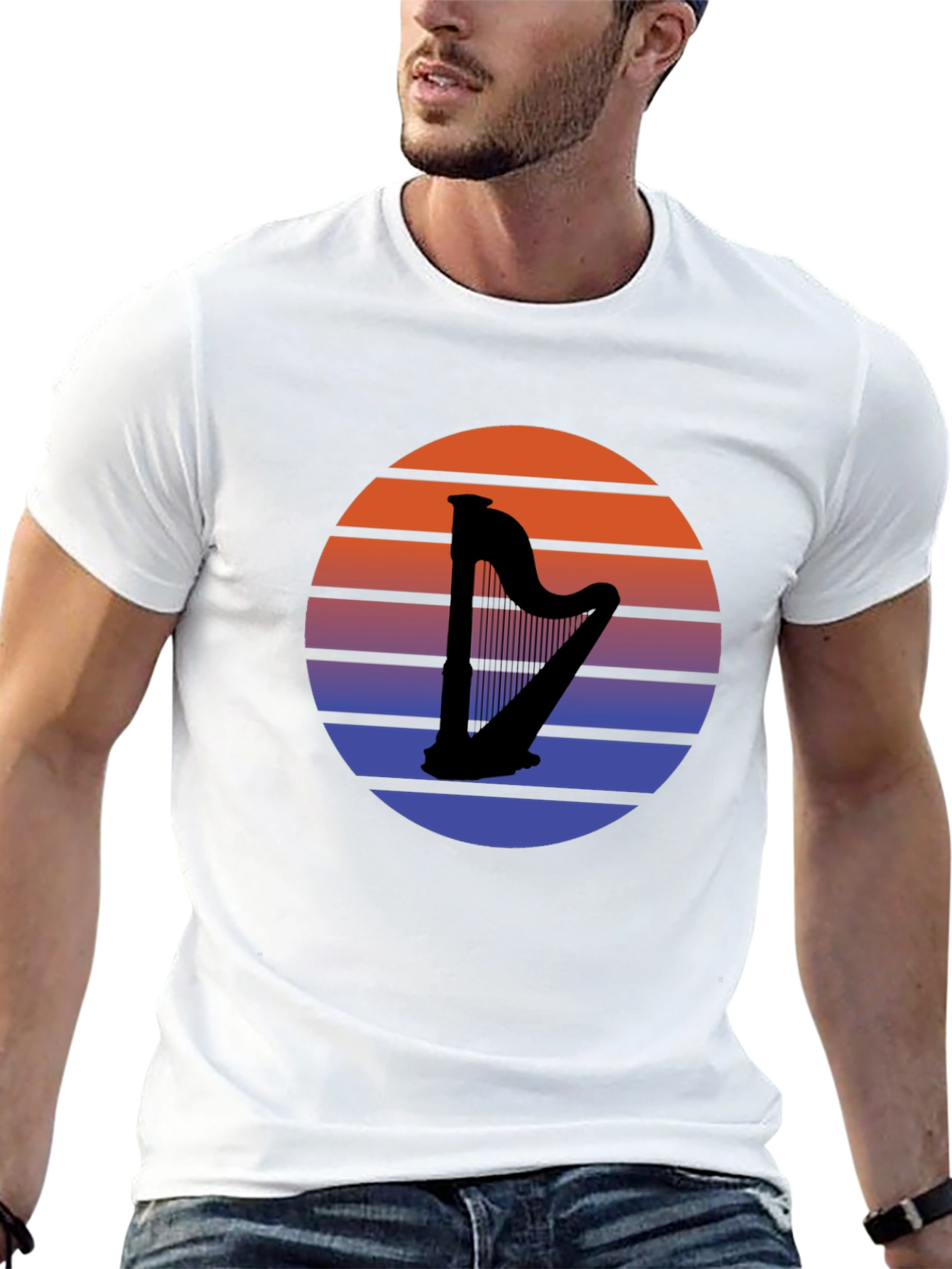 Sunset Harp Graphic Tee - Retro Style