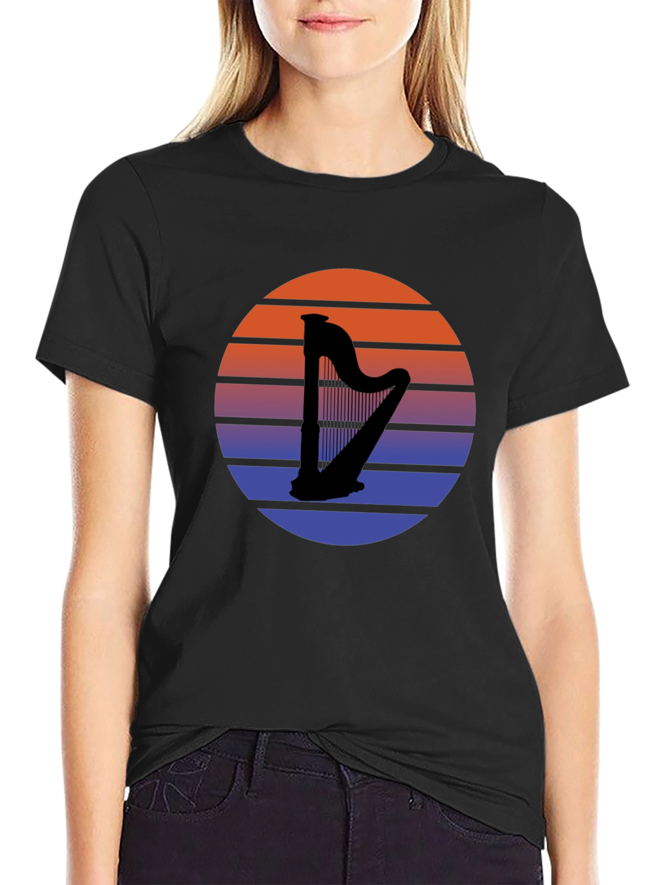 Sunset Harp Graphic Tee - Retro Style