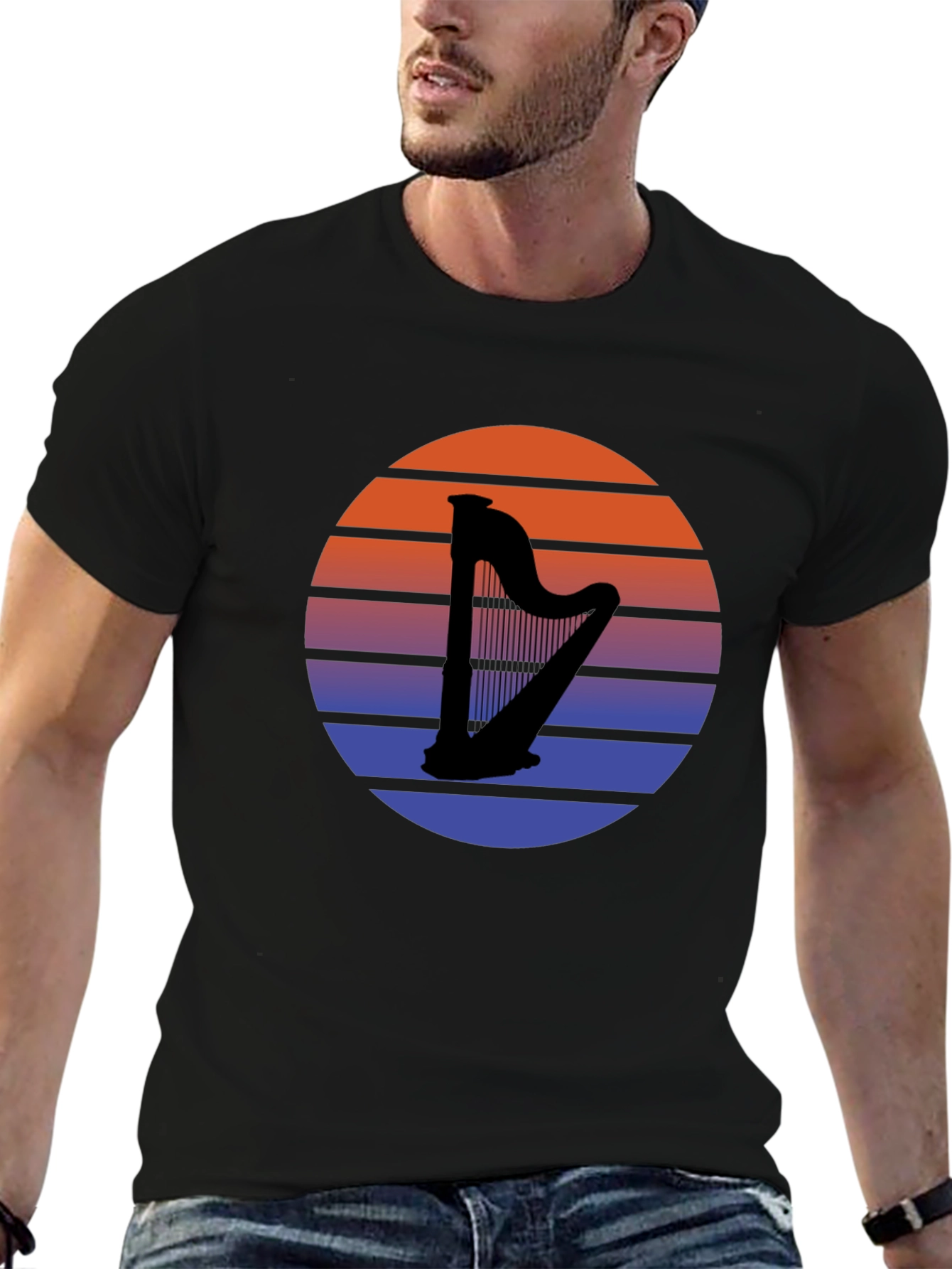 Sunset Harp Graphic Tee - Retro Style
