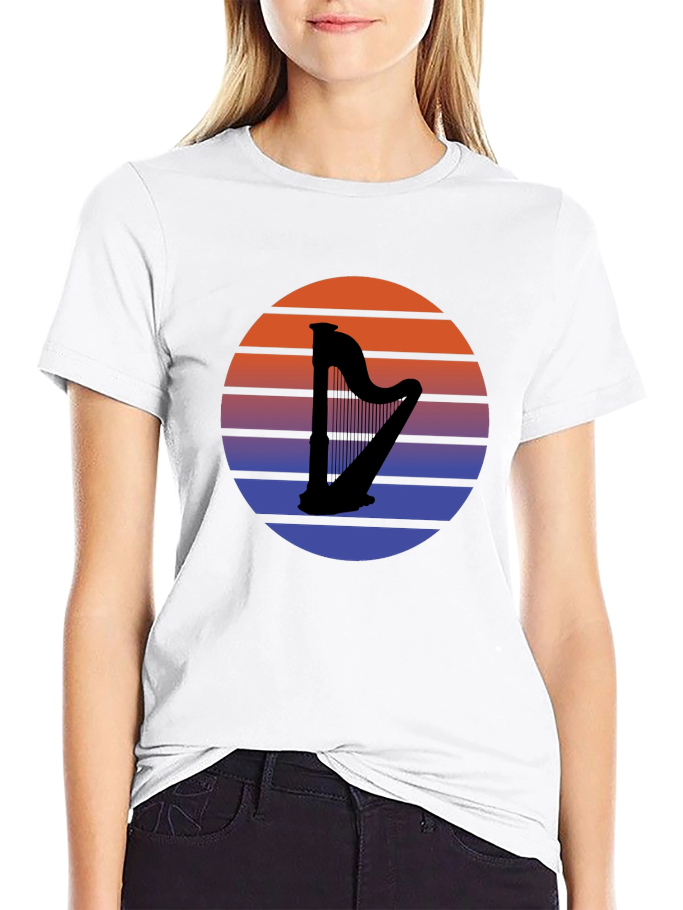 Sunset Harp Graphic Tee - Retro Style
