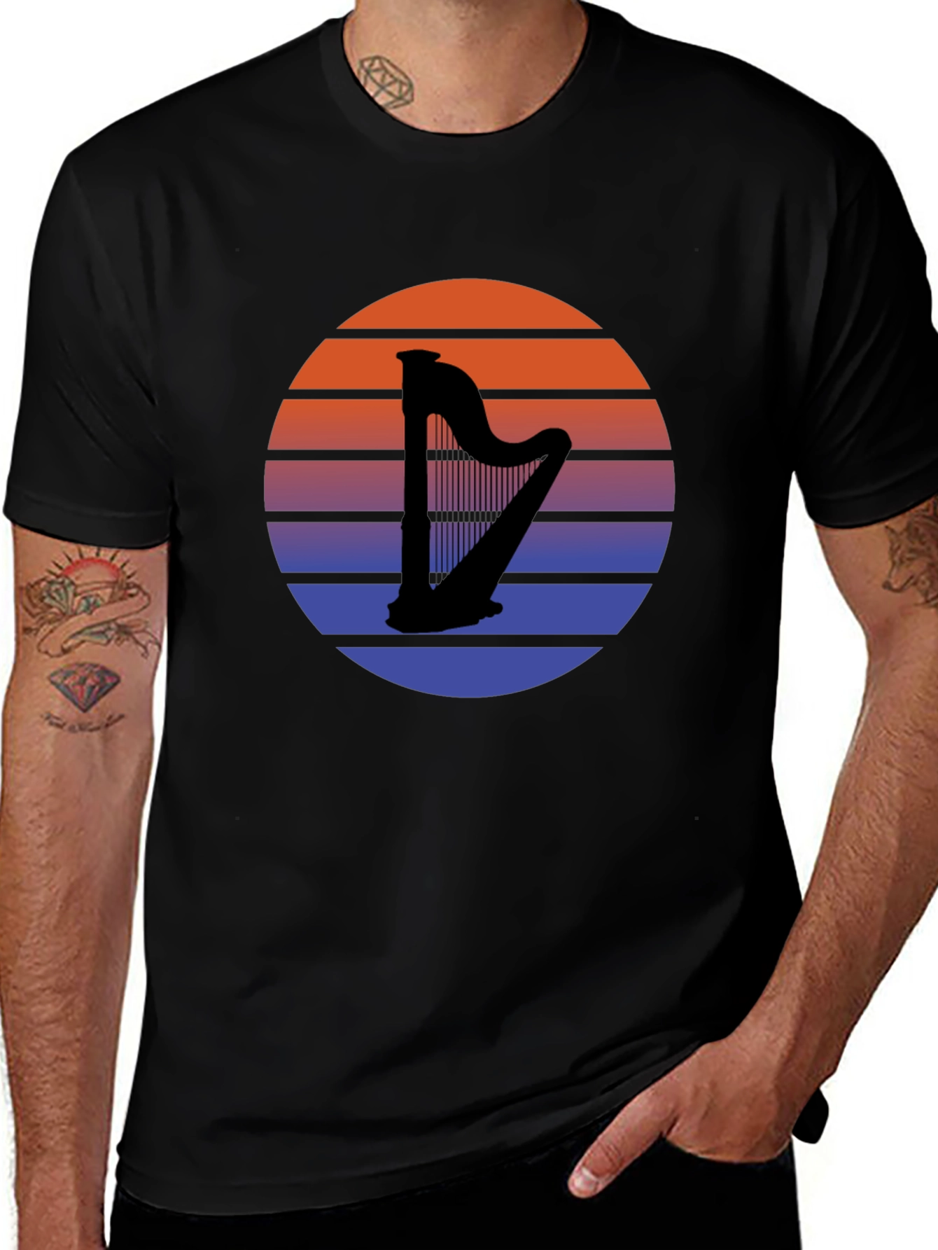 Sunset Harp Graphic Tee - Retro Style