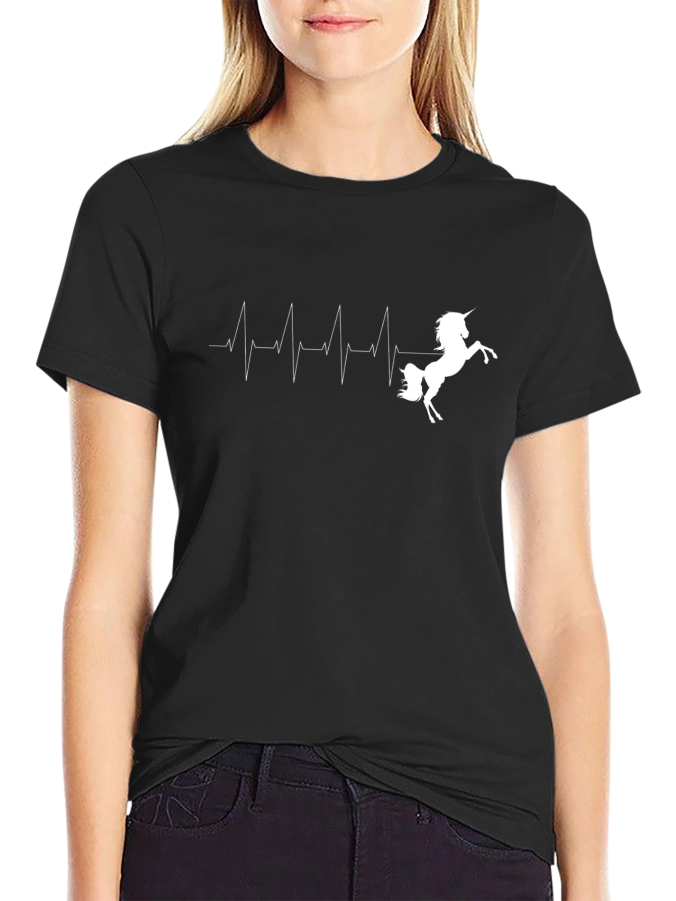 Unicorn Heartbeat Graphic Black Tee