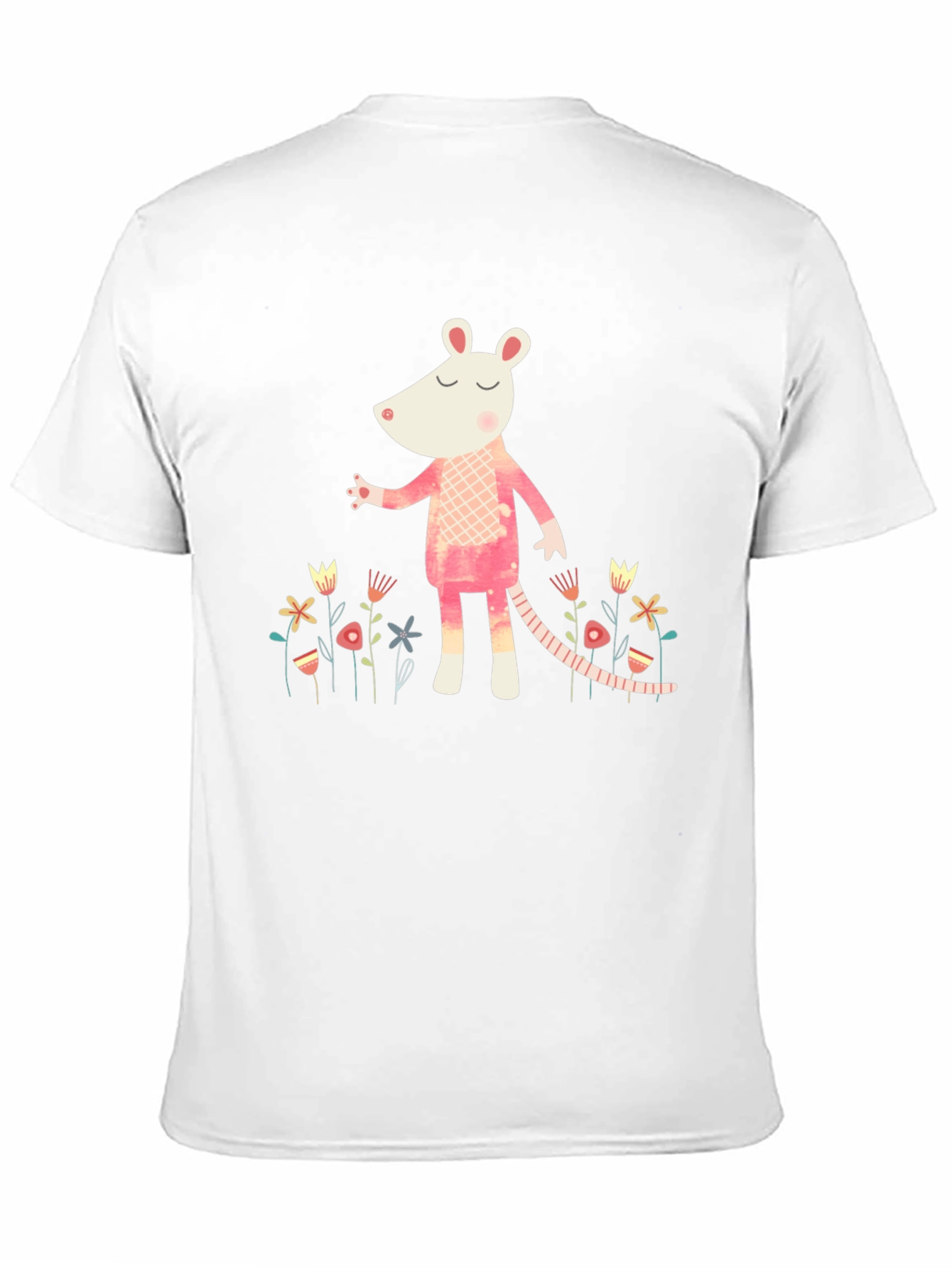 Whimsical Rat in Floral Garden Black T-Shirt