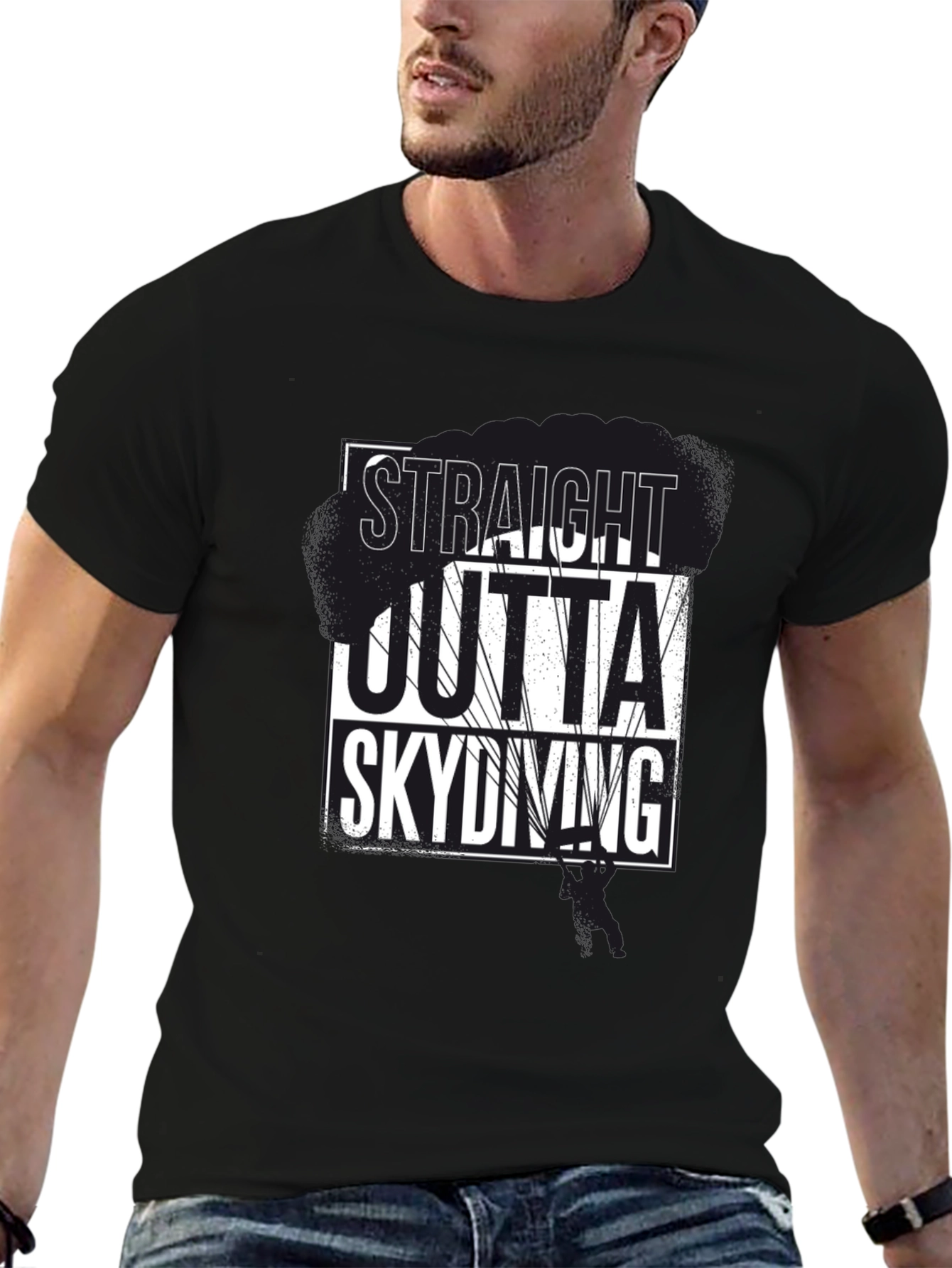 Straight Outta Skydiving Black Graphic Tee