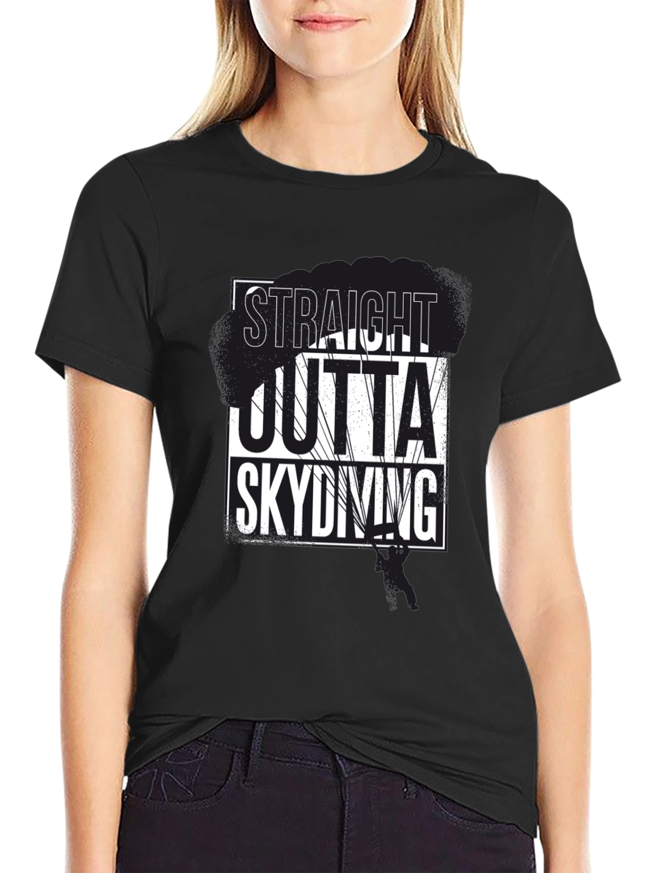 Straight Outta Skydiving Black Graphic Tee