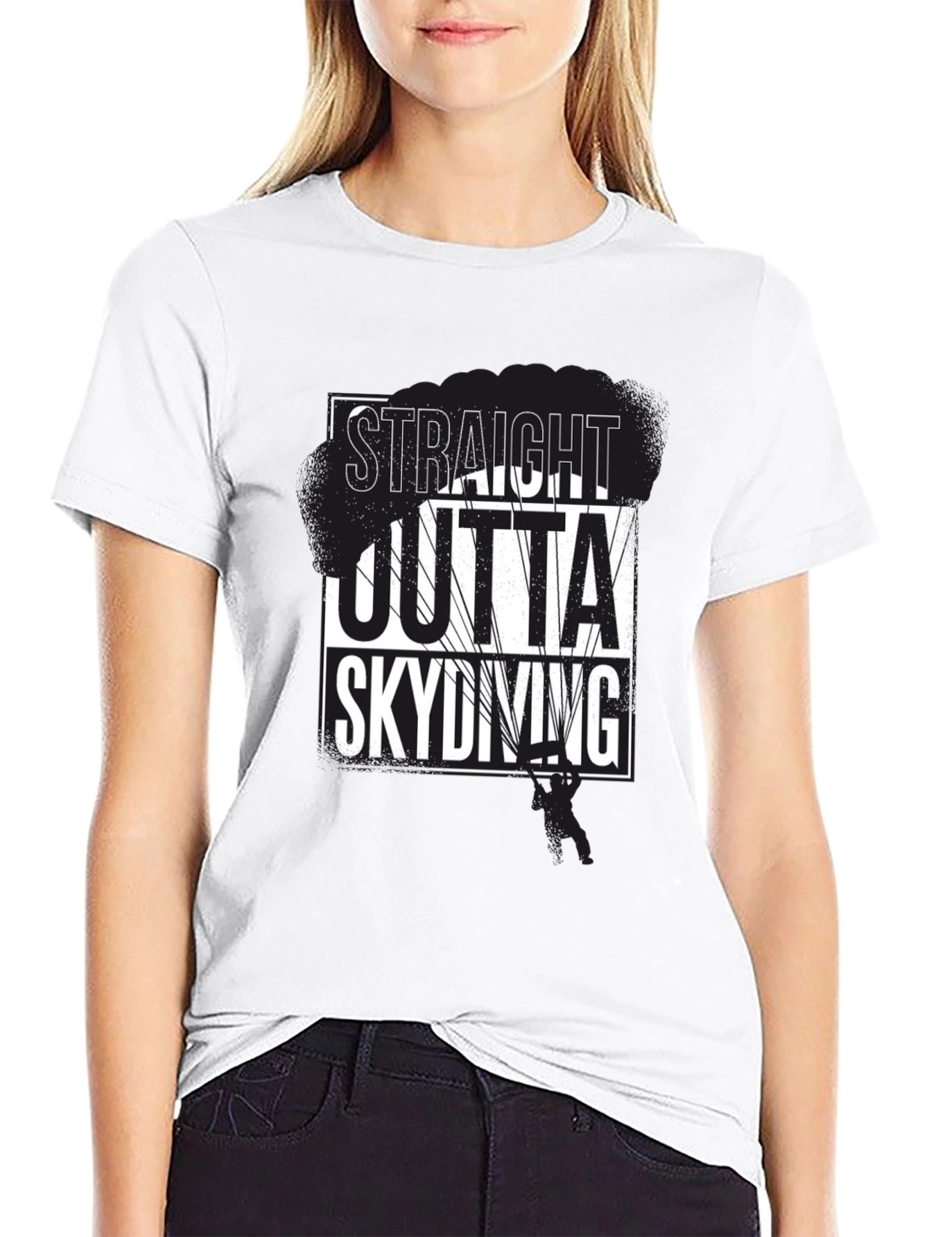 Straight Outta Skydiving Black Graphic Tee
