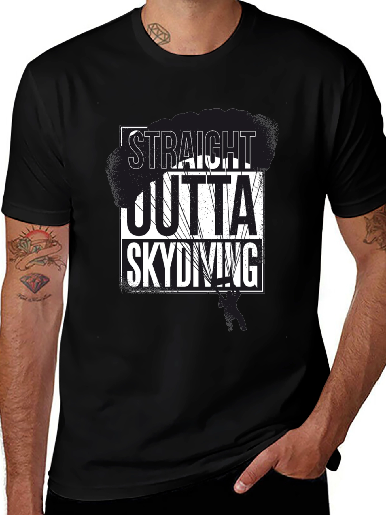 Straight Outta Skydiving Black Graphic Tee