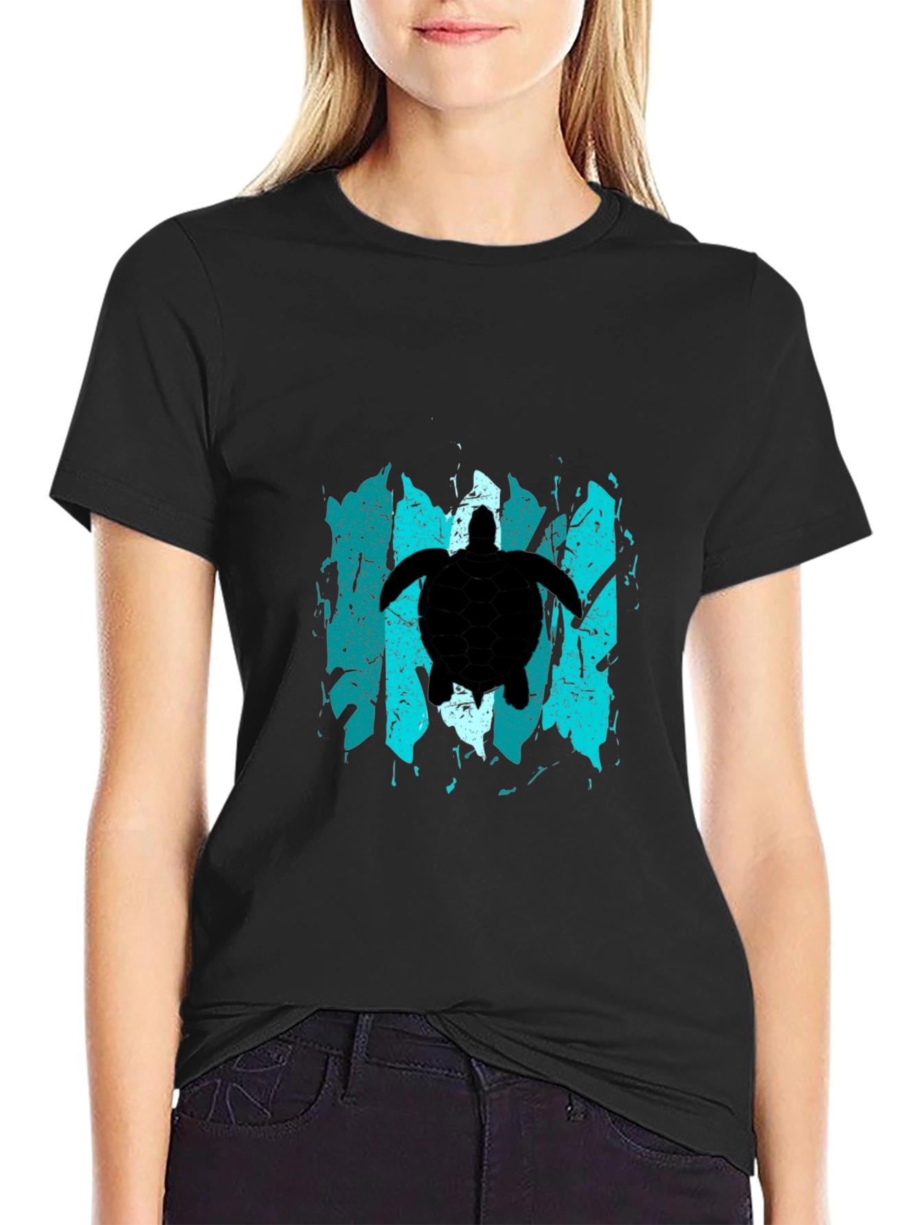 Turtle Graphic T-Shirt - Black Distressed Design