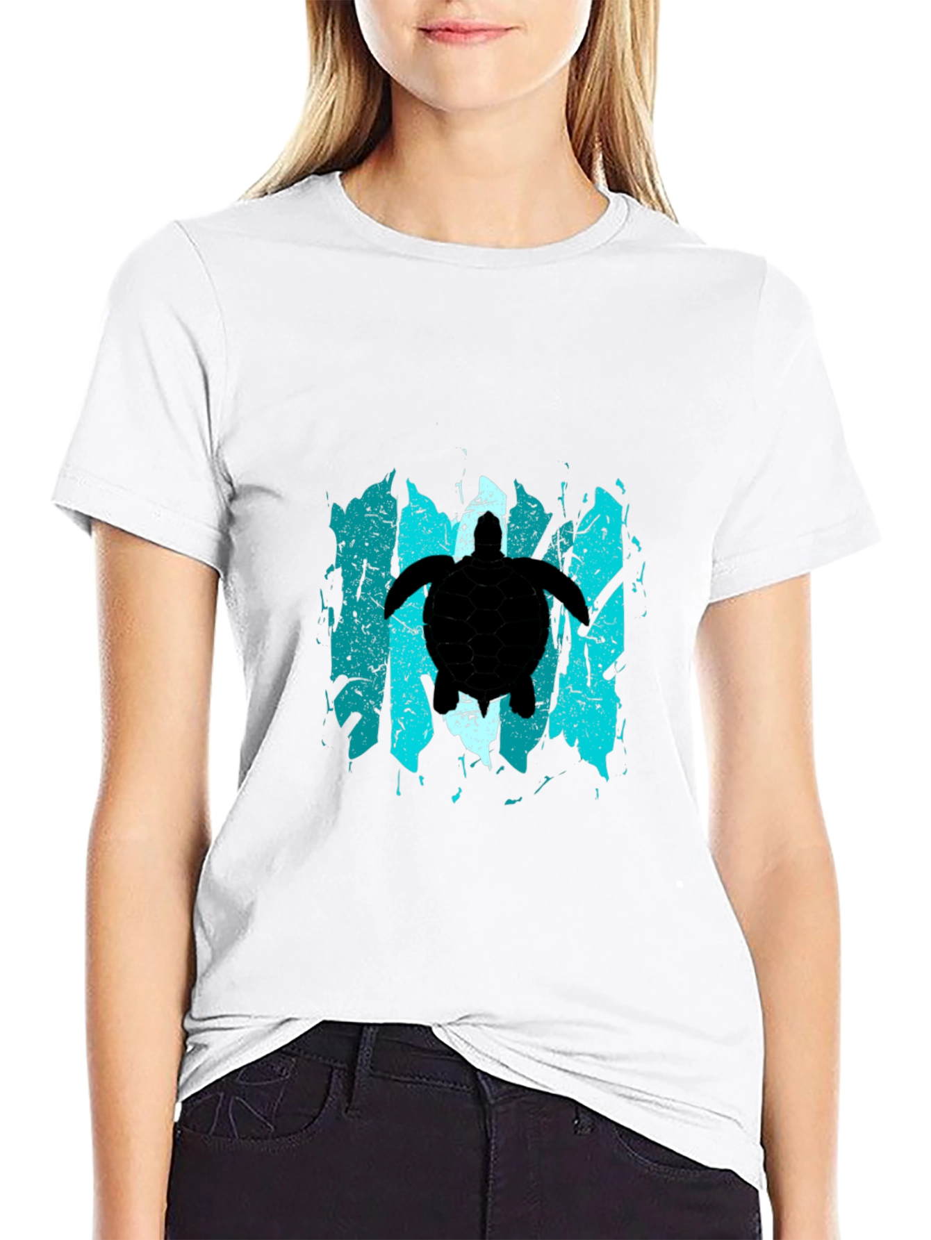 Turtle Graphic T-Shirt - Black Distressed Design