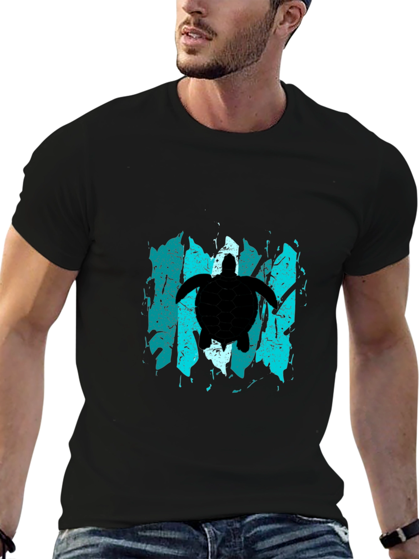 Turtle Graphic T-Shirt - Black Distressed Design