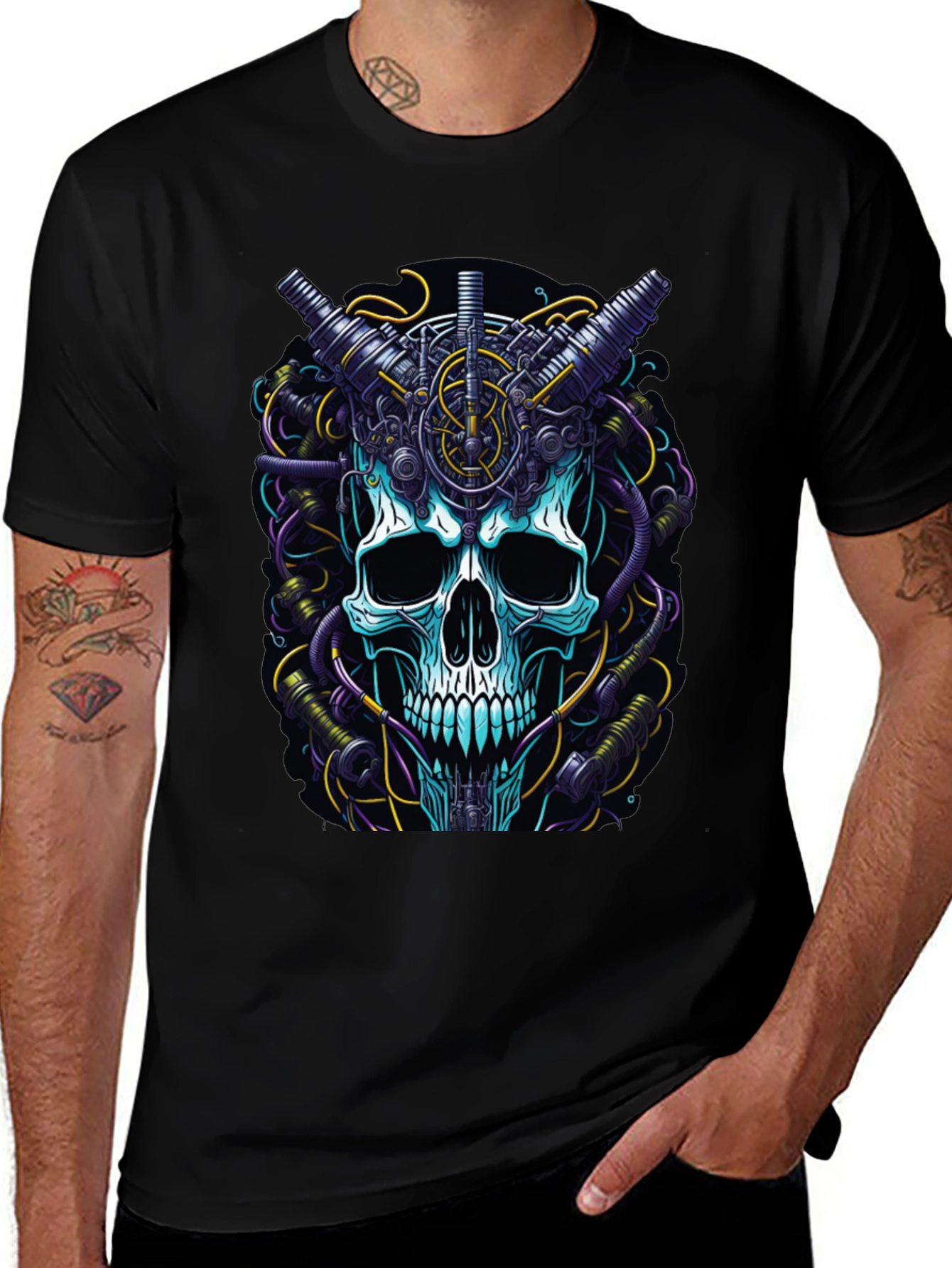 Steampunk Skull Graphic T-Shirt - Mens Black Tee