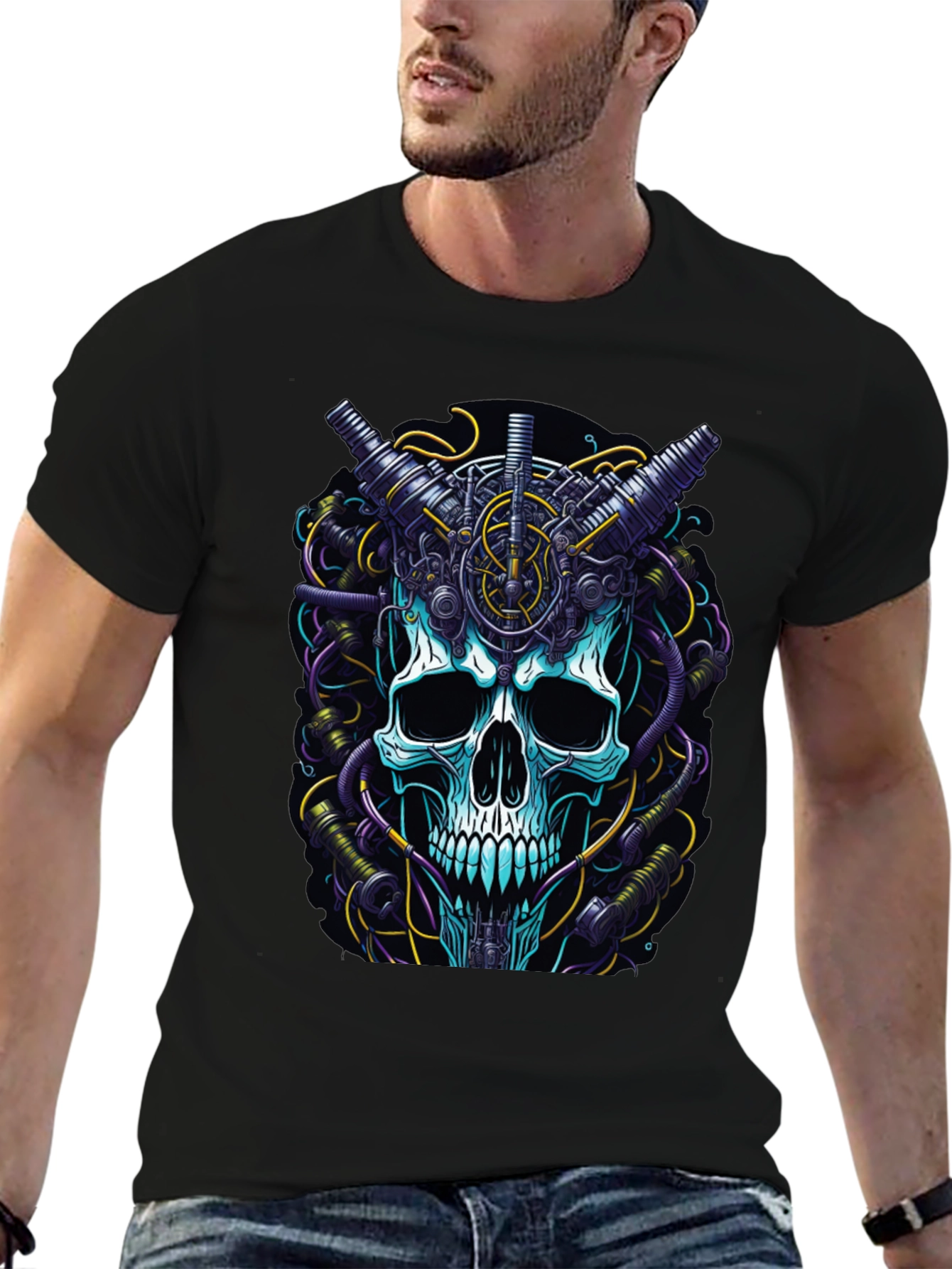 Steampunk Skull Graphic T-Shirt - Mens Black Tee