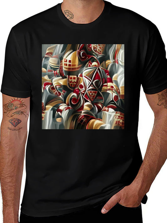 Abstract Geometric Print Black T-Shirt