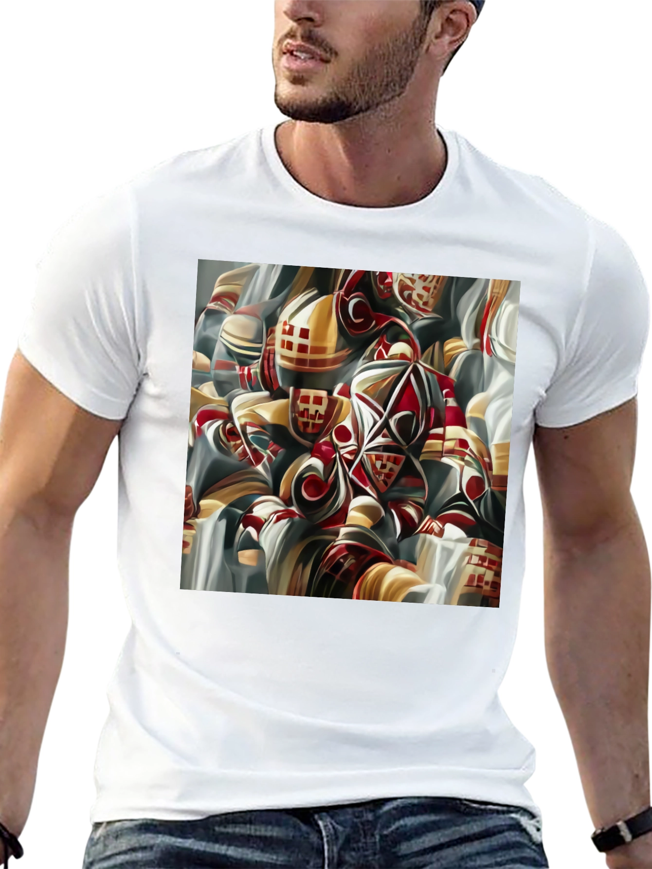 Abstract Geometric Print Black T-Shirt