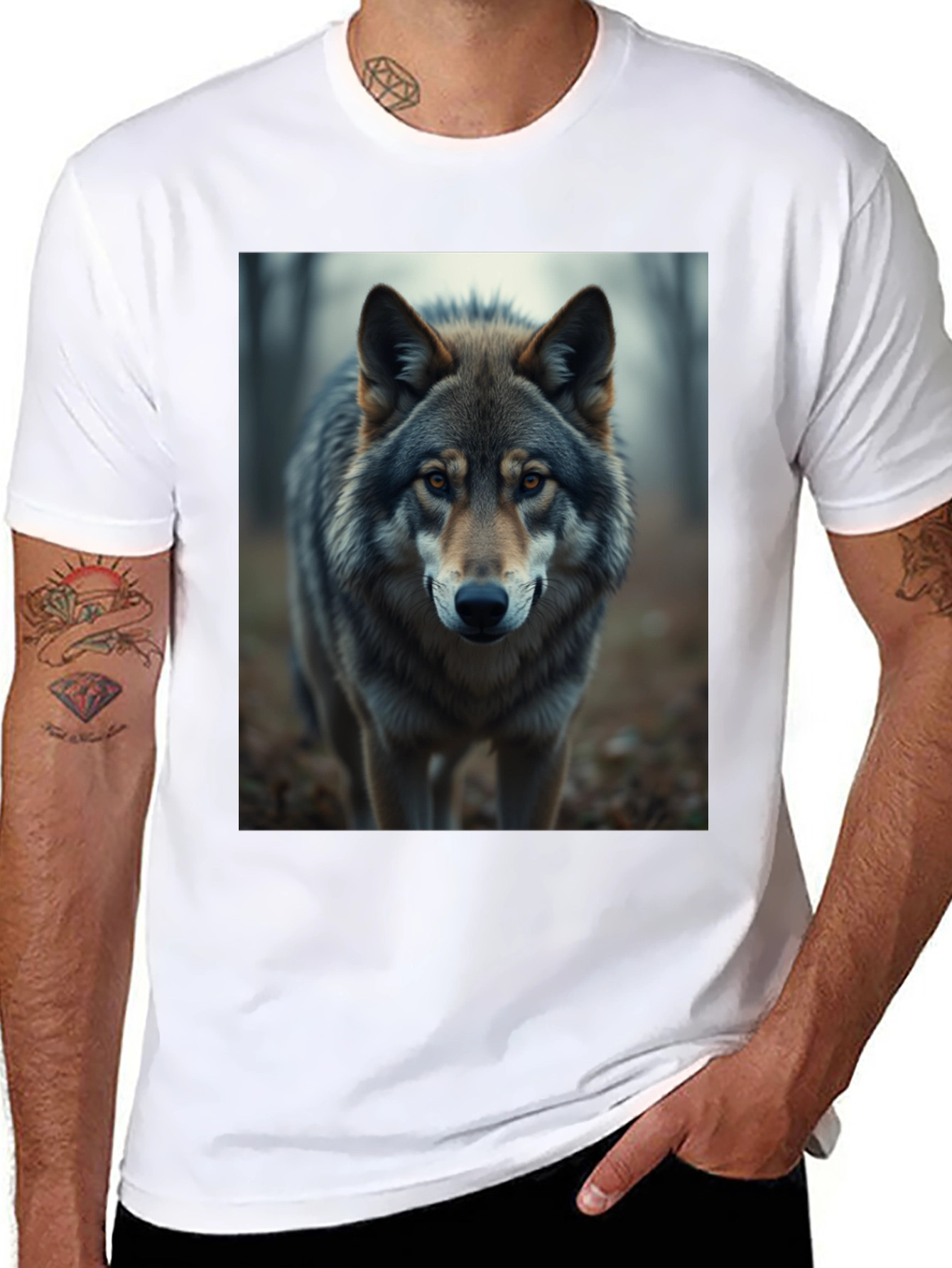 Wolf Graphic Print Black T-Shirt