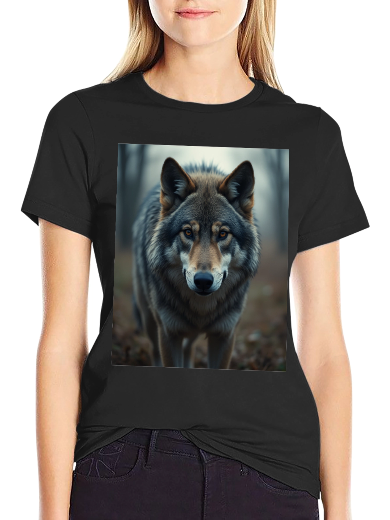 Wolf Graphic Print Black T-Shirt