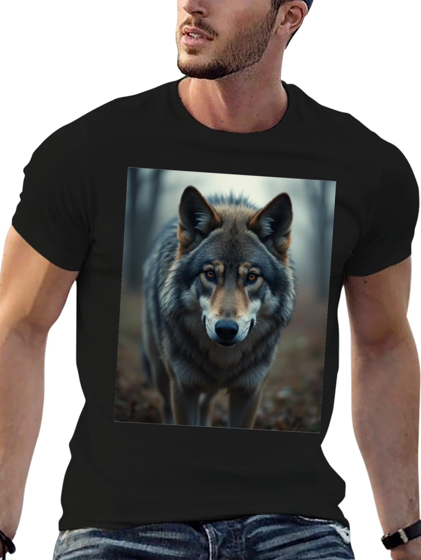 Wolf Graphic Print Black T-Shirt