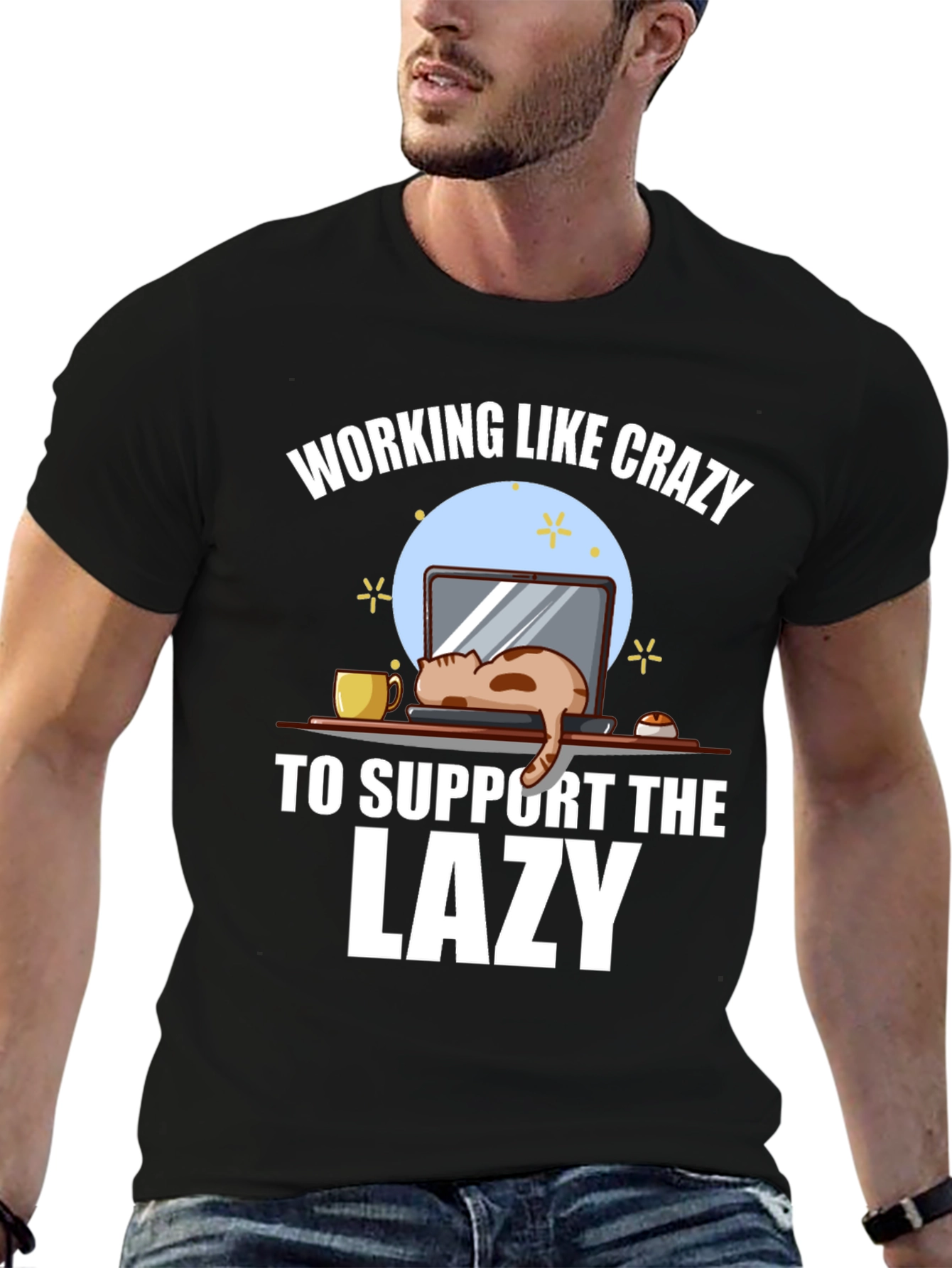 Working Like Crazy Lazy Cat Graphic Tee