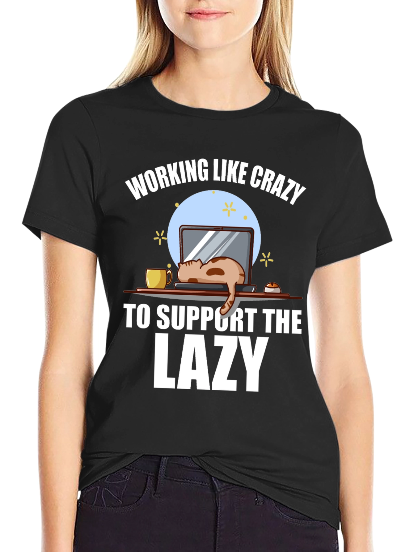 Working Like Crazy Lazy Cat Graphic Tee