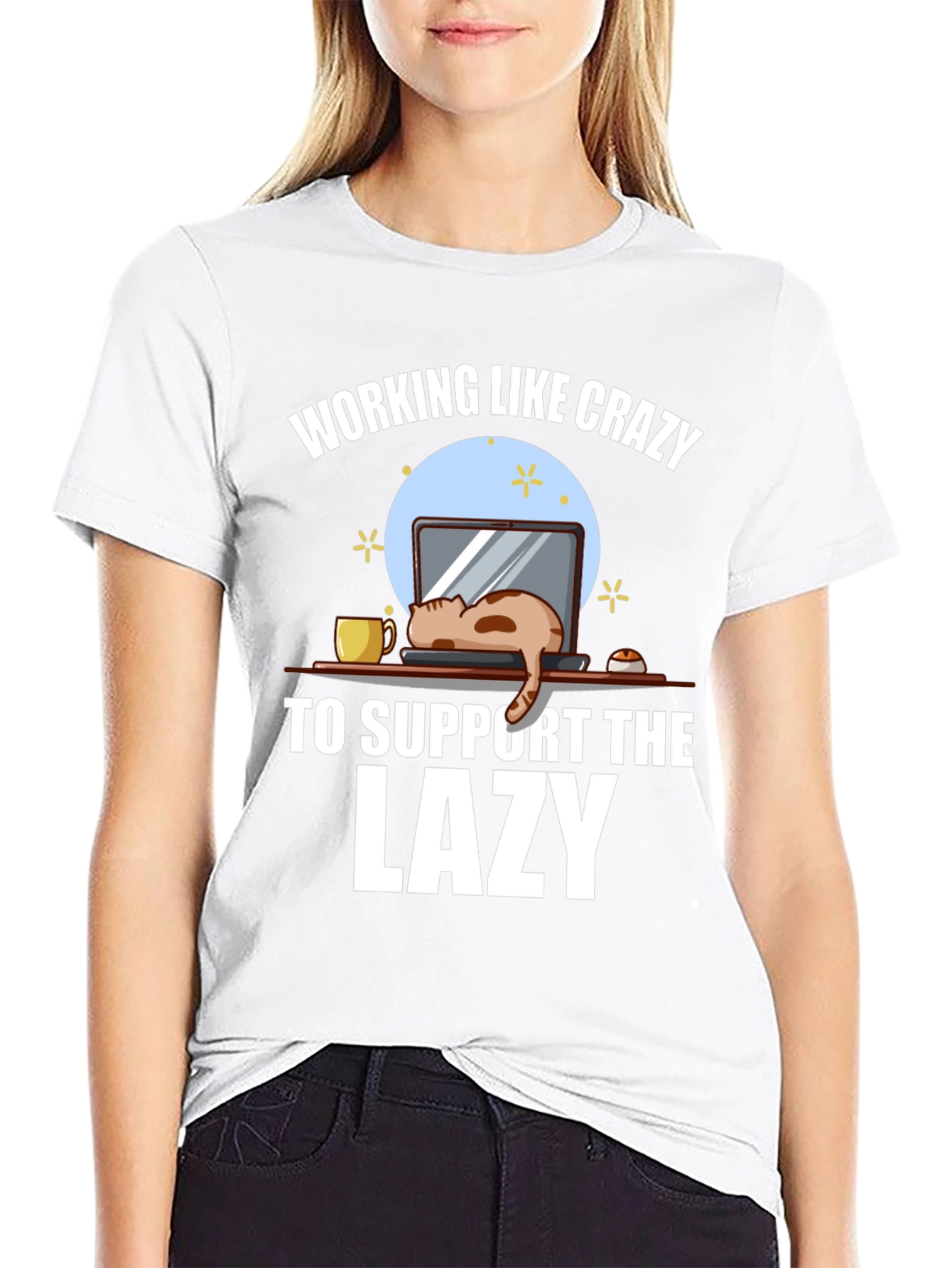 Working Like Crazy Lazy Cat Graphic Tee