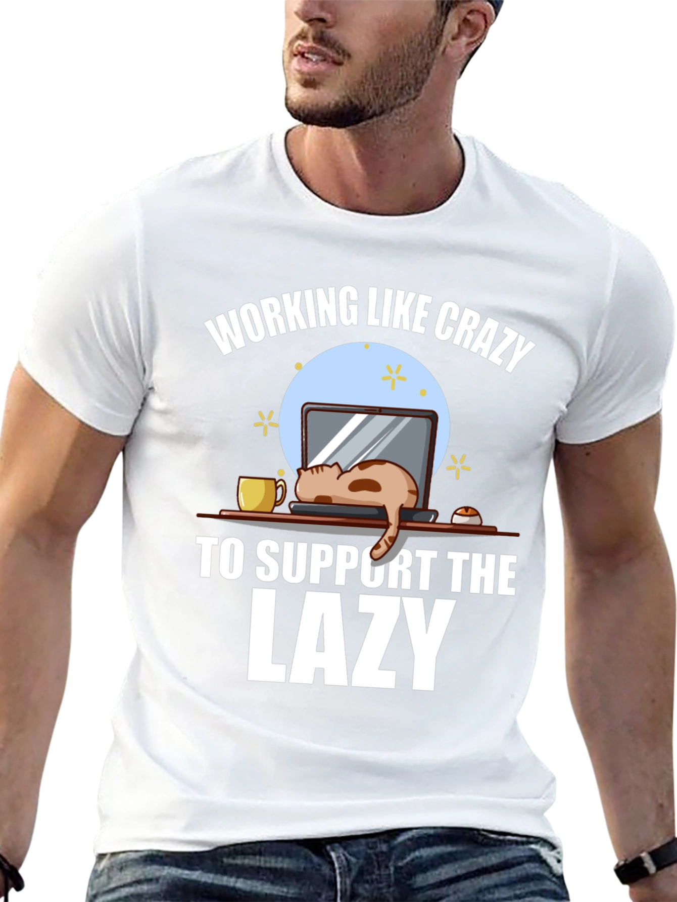 Working Like Crazy Lazy Cat Graphic Tee