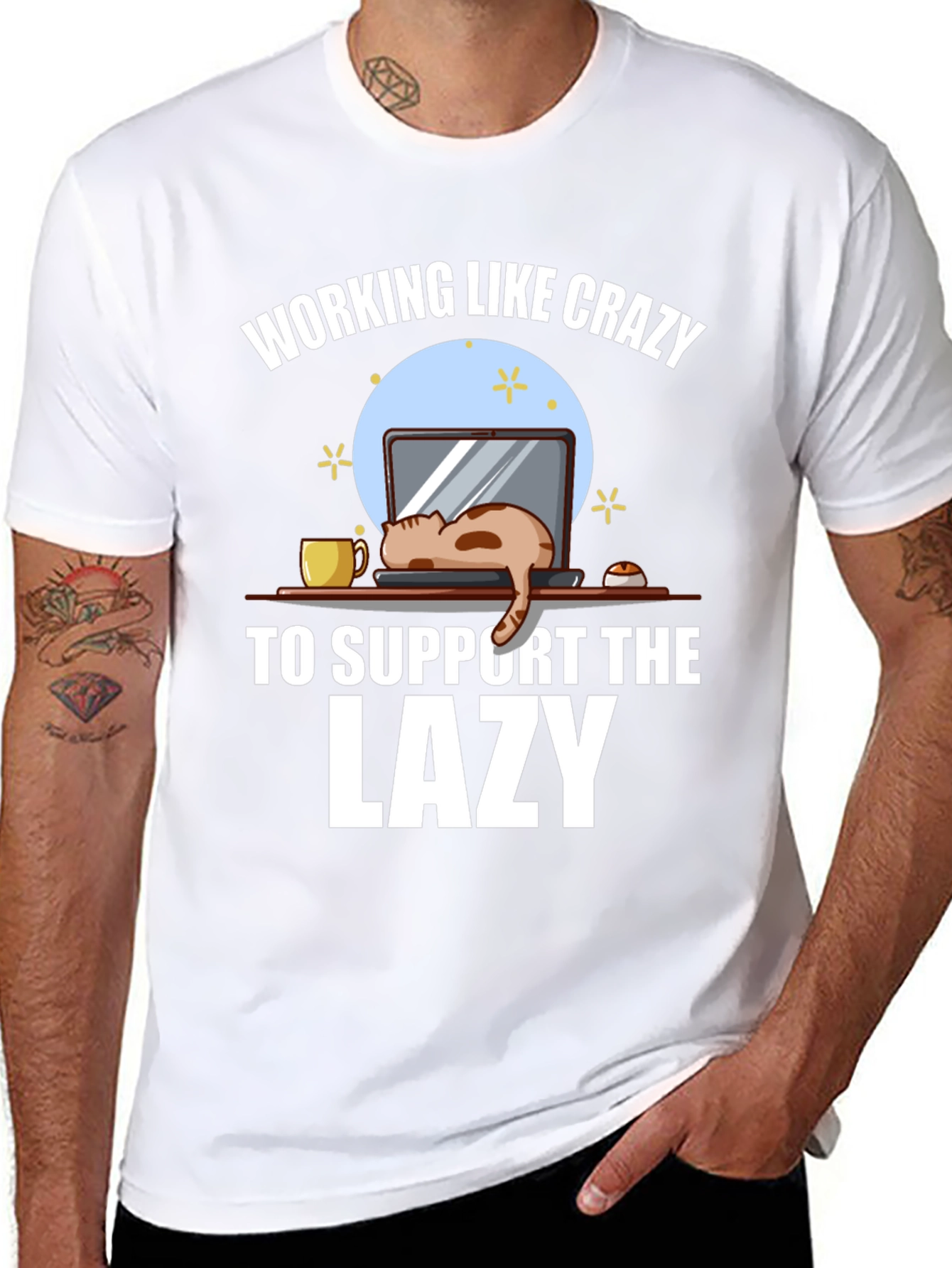 Working Like Crazy Lazy Cat Graphic Tee