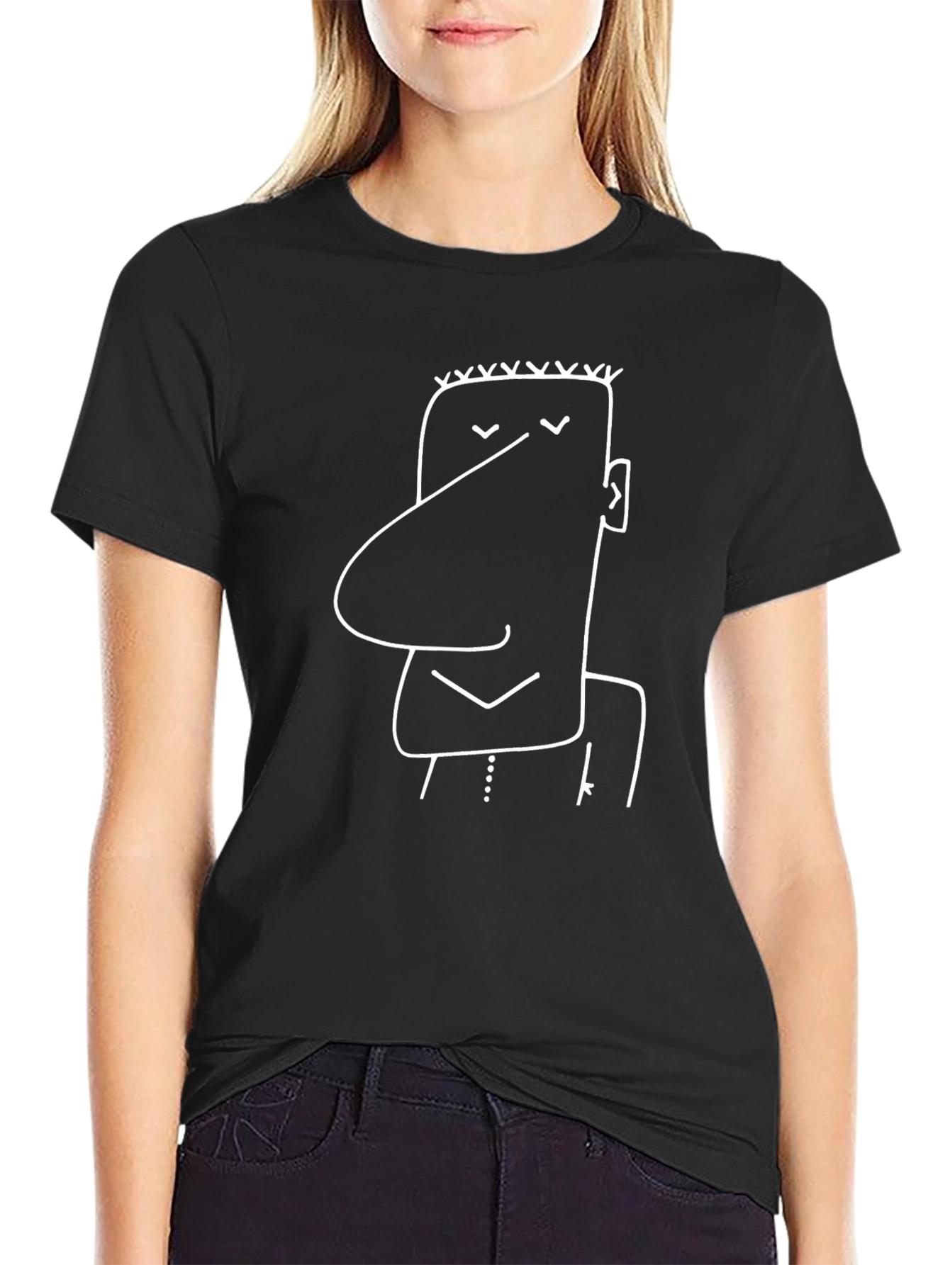 Whimsical Face Graphic Tee - Casual Black T-Shirt