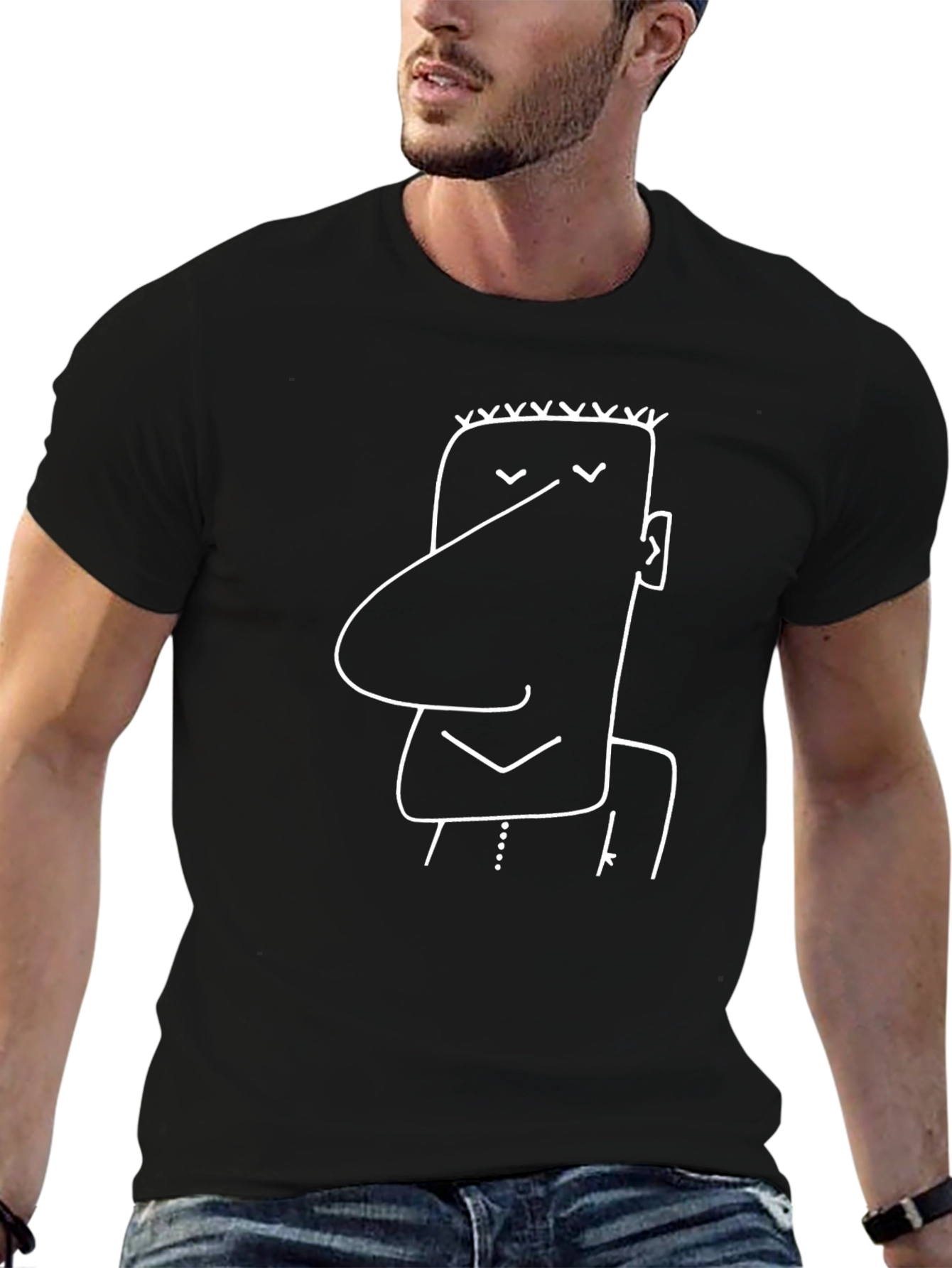 Whimsical Face Graphic Tee - Casual Black T-Shirt