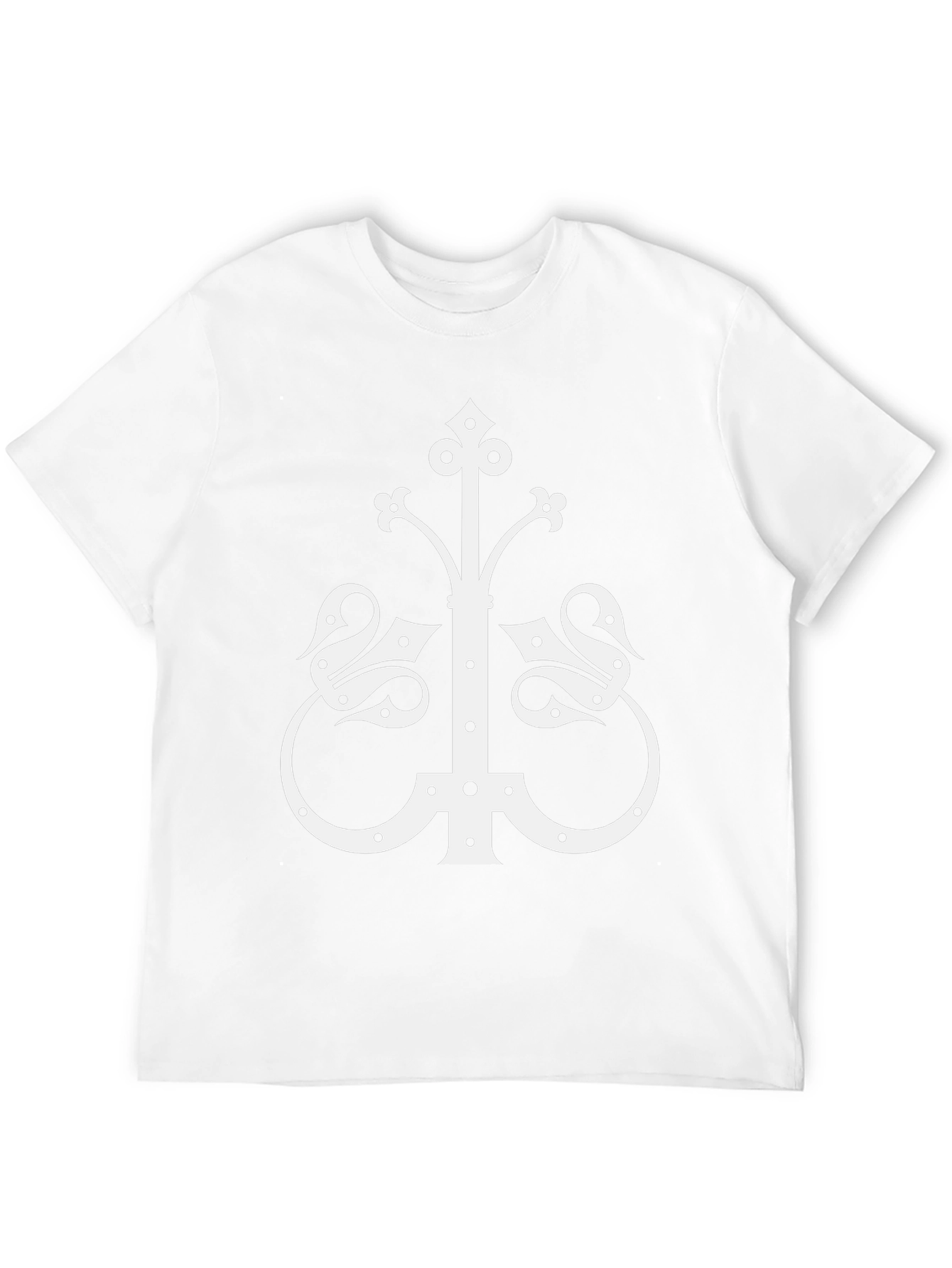 Unique White Gothic Cross Design on Black T-Shirt