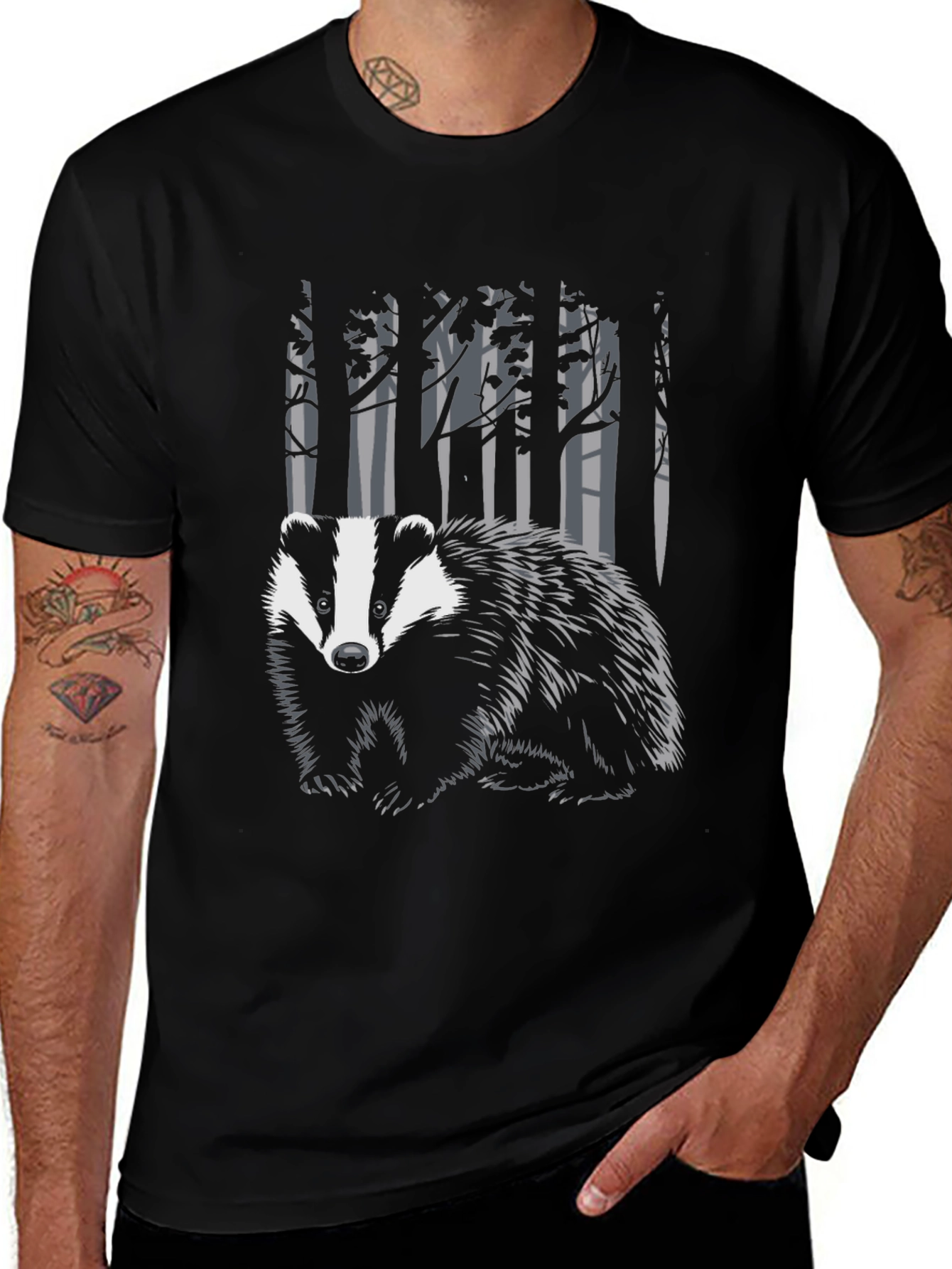 Badger in the Woods Graphic Tee - Black