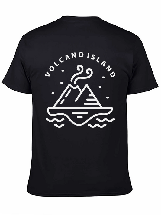 Volcano Island Graphic Tee - Black Cotton T-Shirt
