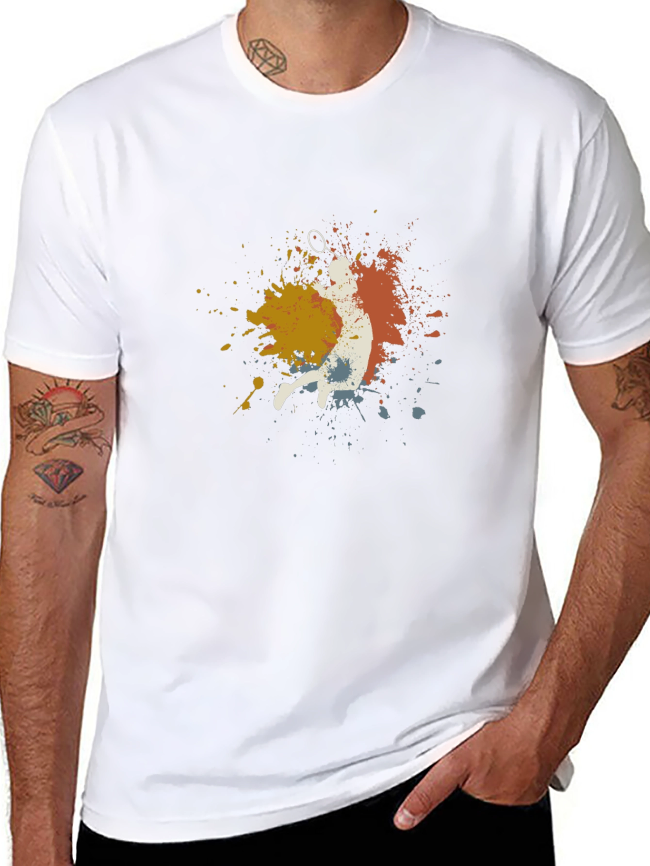 Badminton Player Graphic Tee - Black Cotton Blend T-Shirt
