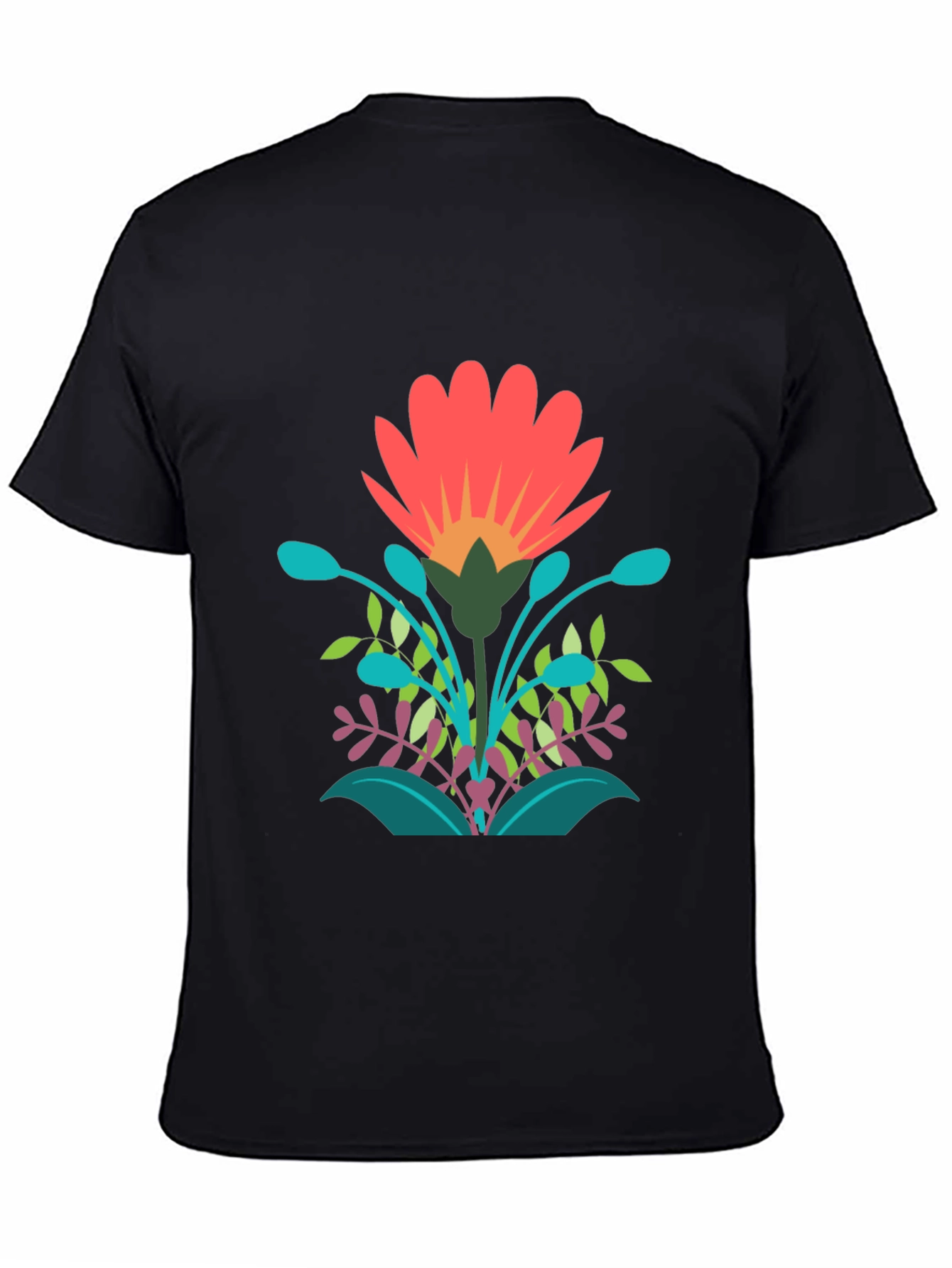 Vibrant Floral Graphic Print Black T-Shirt