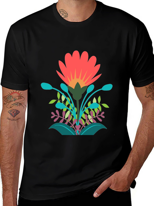 Vibrant Floral Graphic Print Black T-Shirt