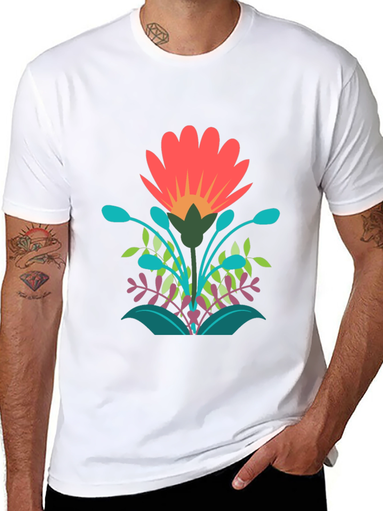 Vibrant Floral Graphic Print Black T-Shirt