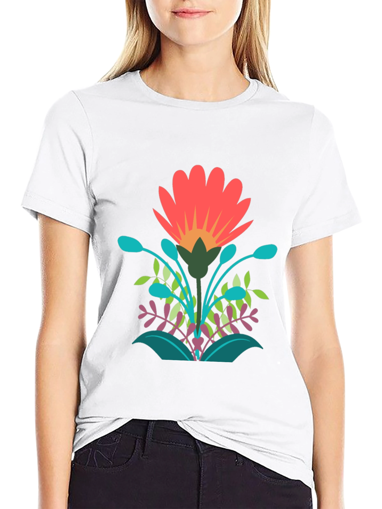 Vibrant Floral Graphic Print Black T-Shirt