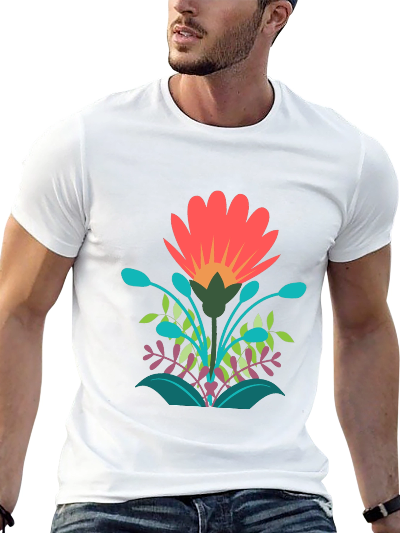 Vibrant Floral Graphic Print Black T-Shirt