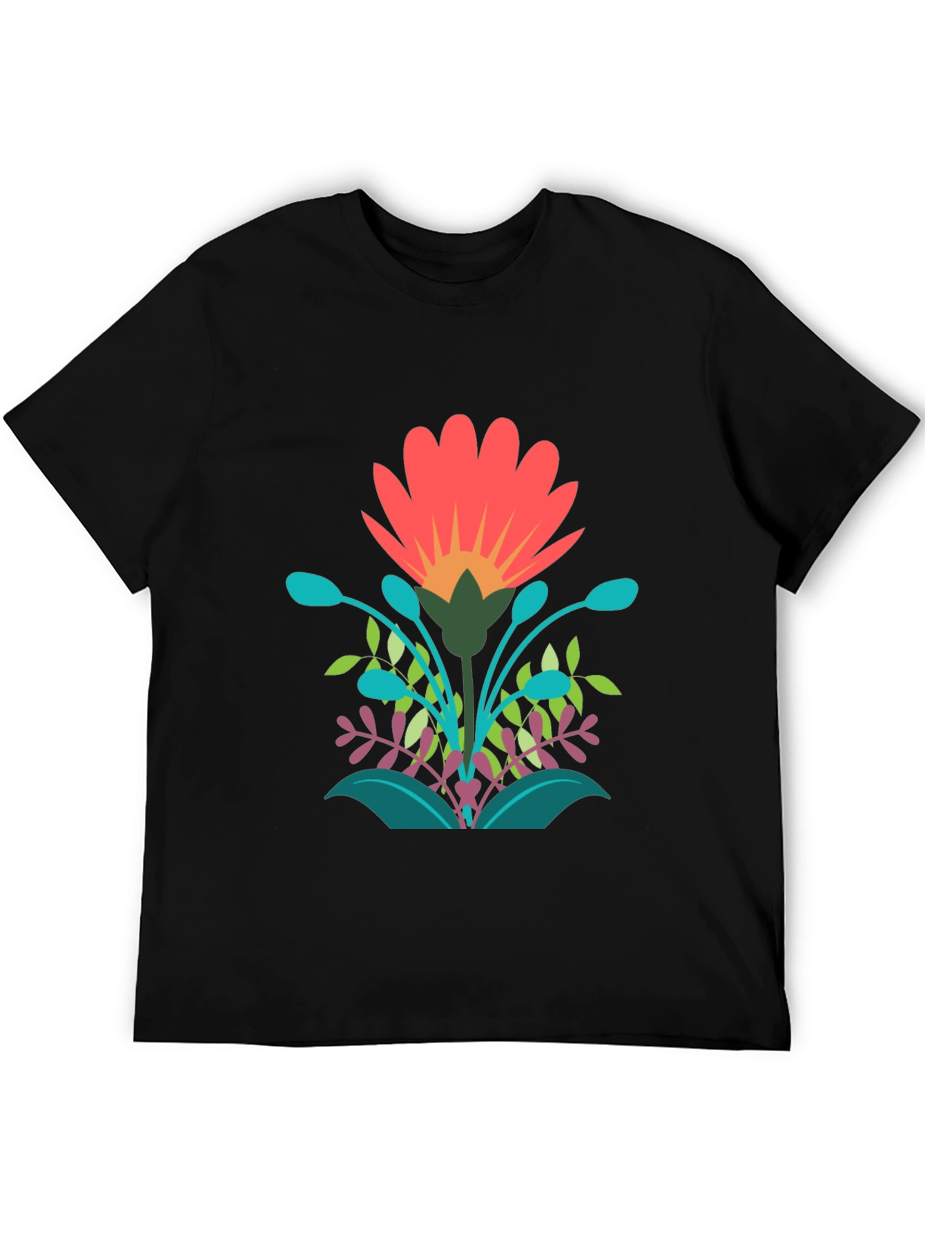 Vibrant Floral Graphic Print Black T-Shirt