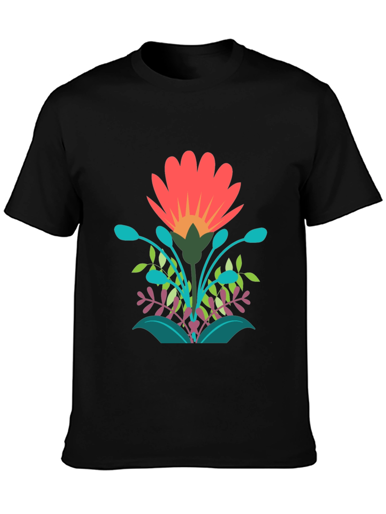 Vibrant Floral Graphic Print Black T-Shirt