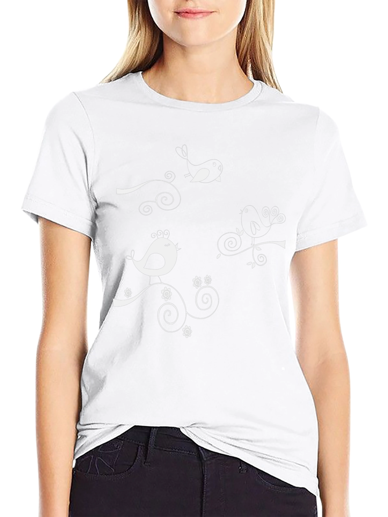 Whimsical Bird Tee - Black Cotton Graphic T-Shirt