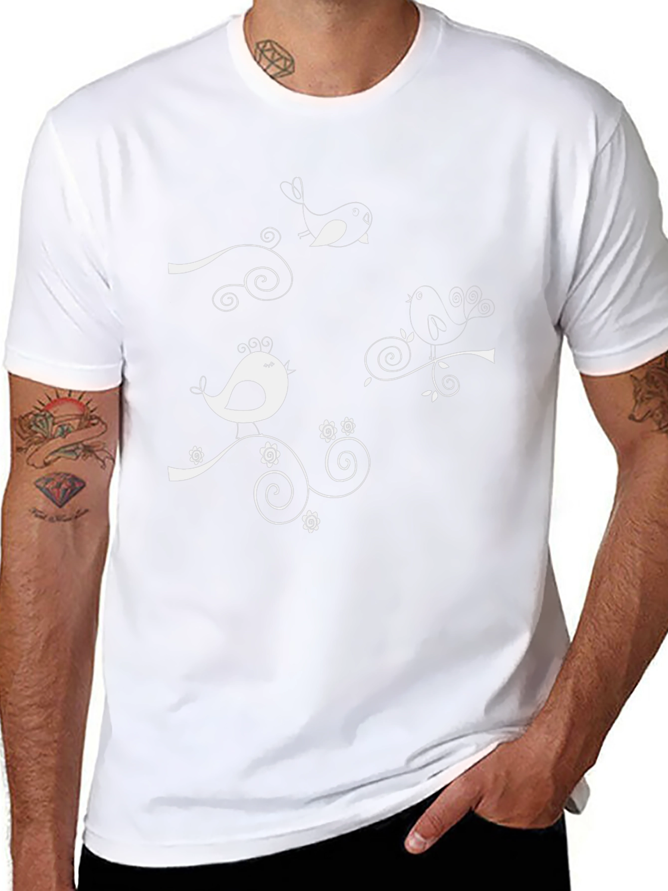 Whimsical Bird Tee - Black Cotton Graphic T-Shirt