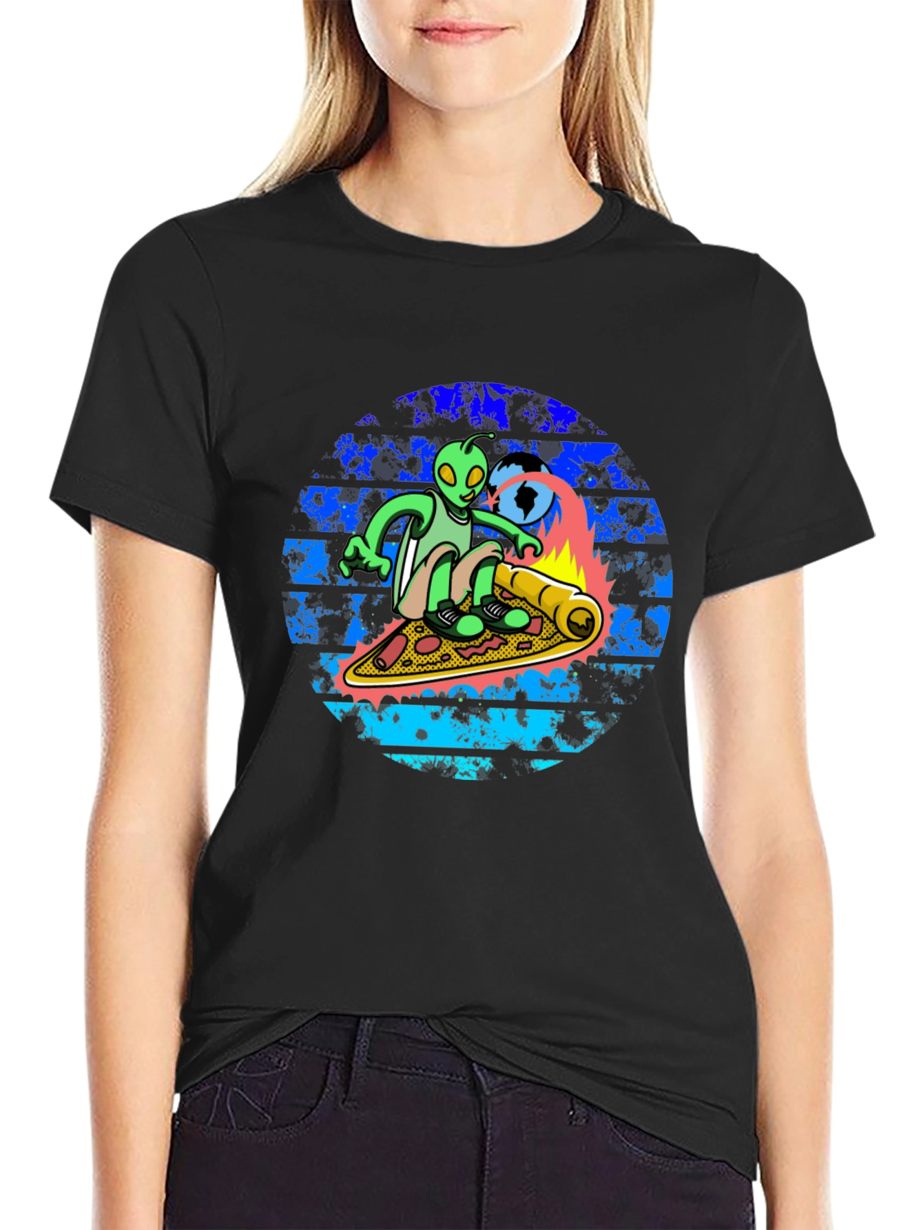 Alien Pizza Surf T-Shirt - Unique Graphic Tee