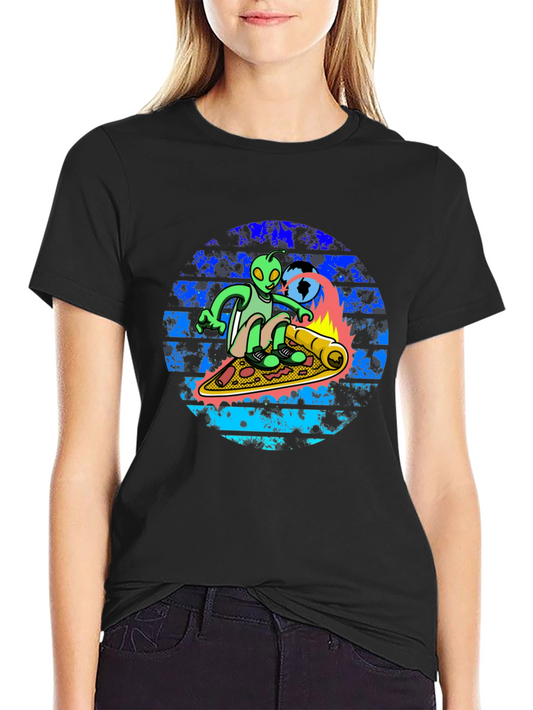 Alien Pizza Surf T-Shirt - Unique Graphic Tee