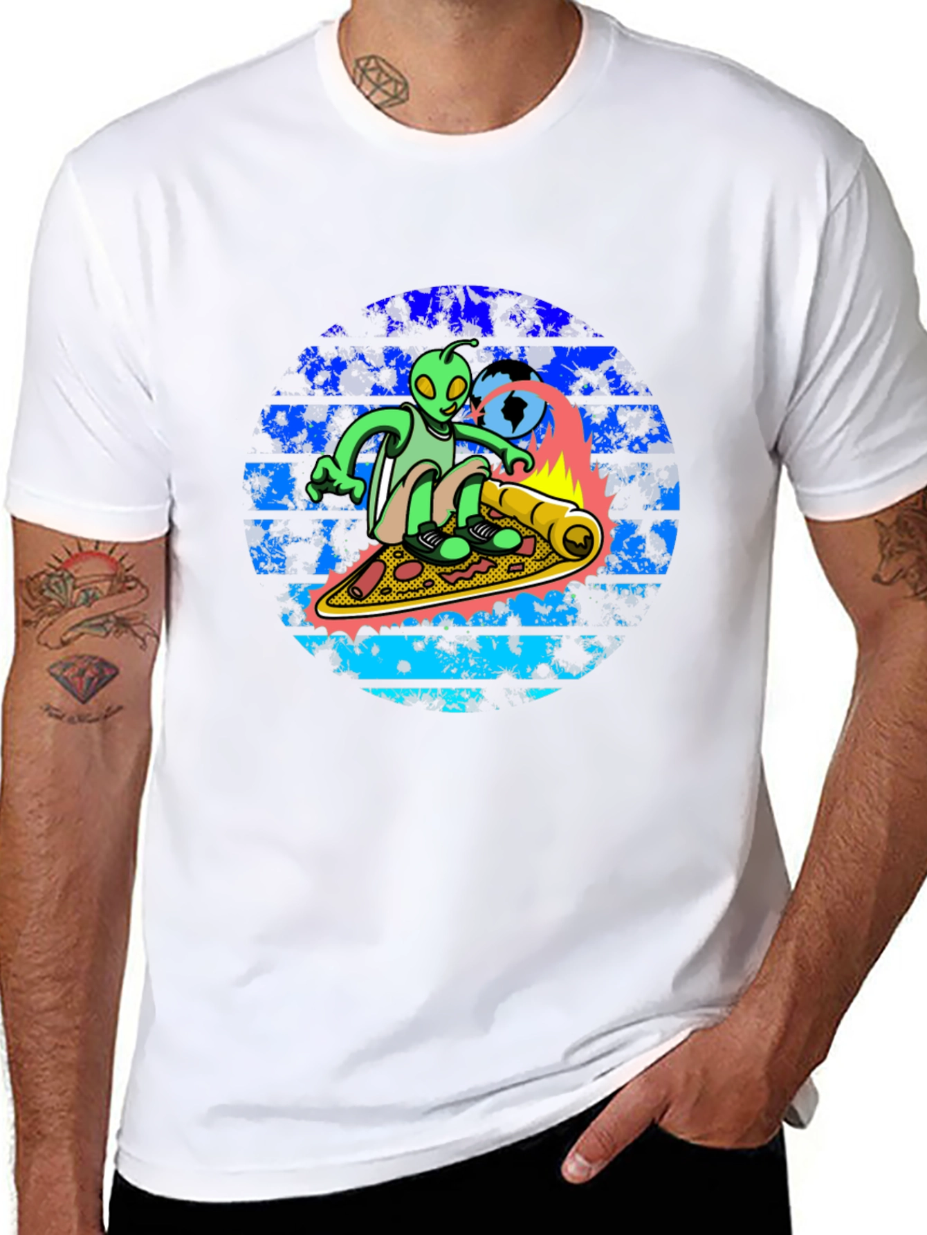 Alien Pizza Surf T-Shirt - Unique Graphic Tee
